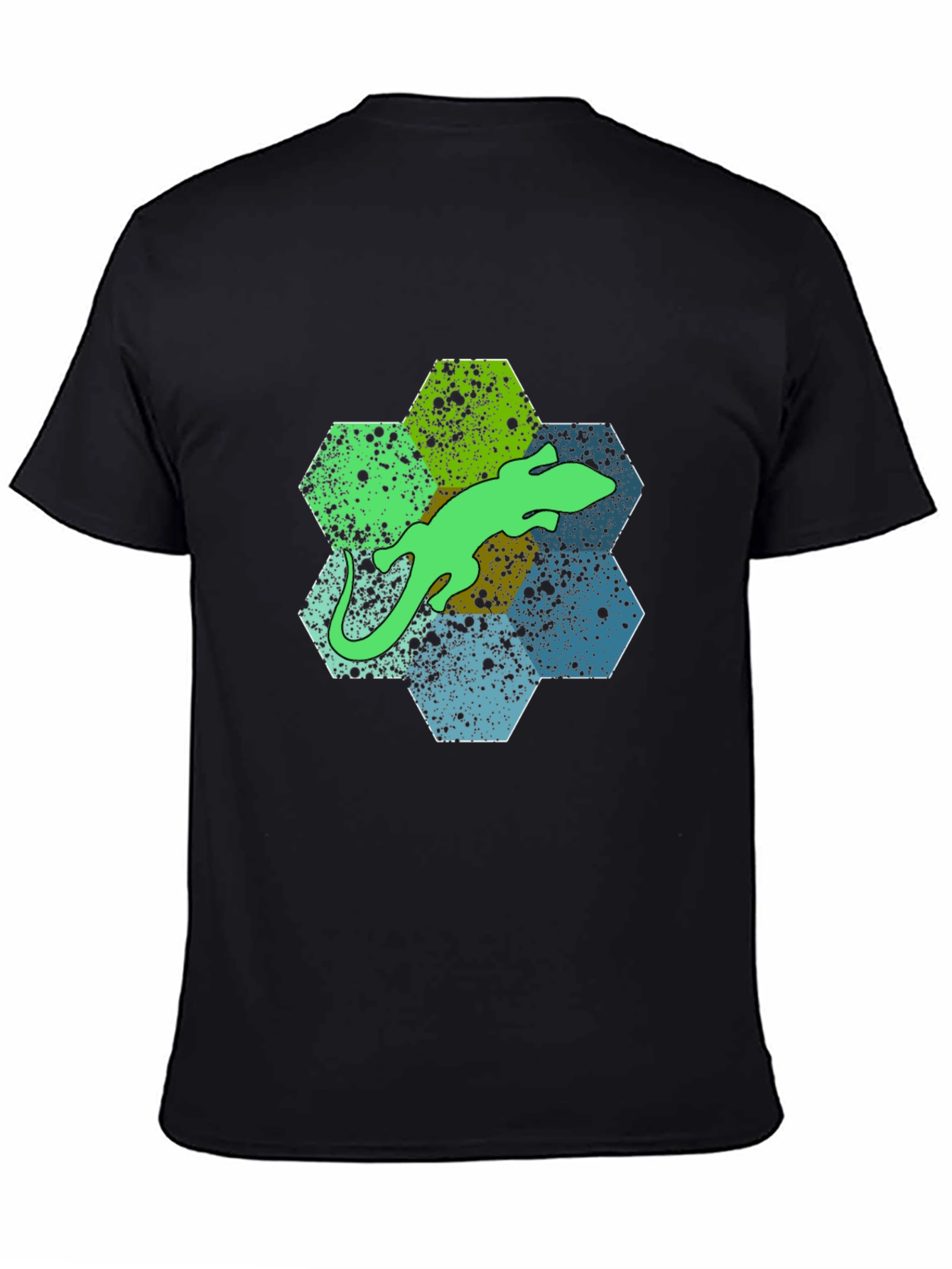 Hexagon Lizard Graphic Tee - Stylish Mens Black T-Shirt