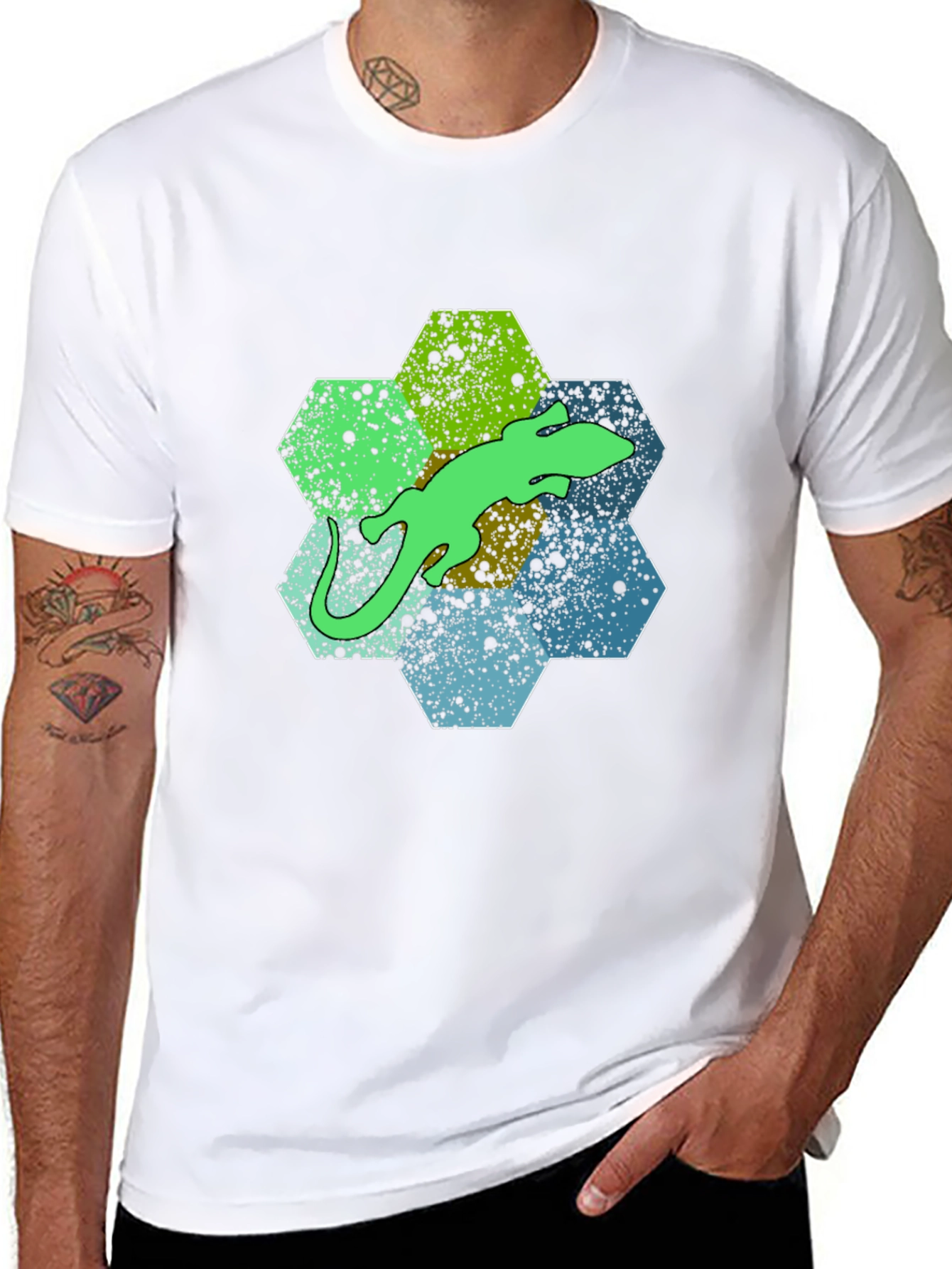 Hexagon Lizard Graphic Tee - Stylish Mens Black T-Shirt