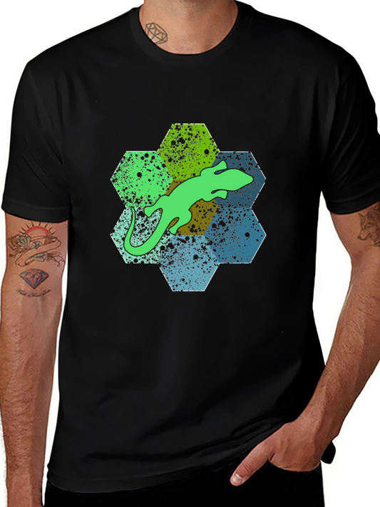 Hexagon Lizard Graphic Tee - Stylish Mens Black T-Shirt
