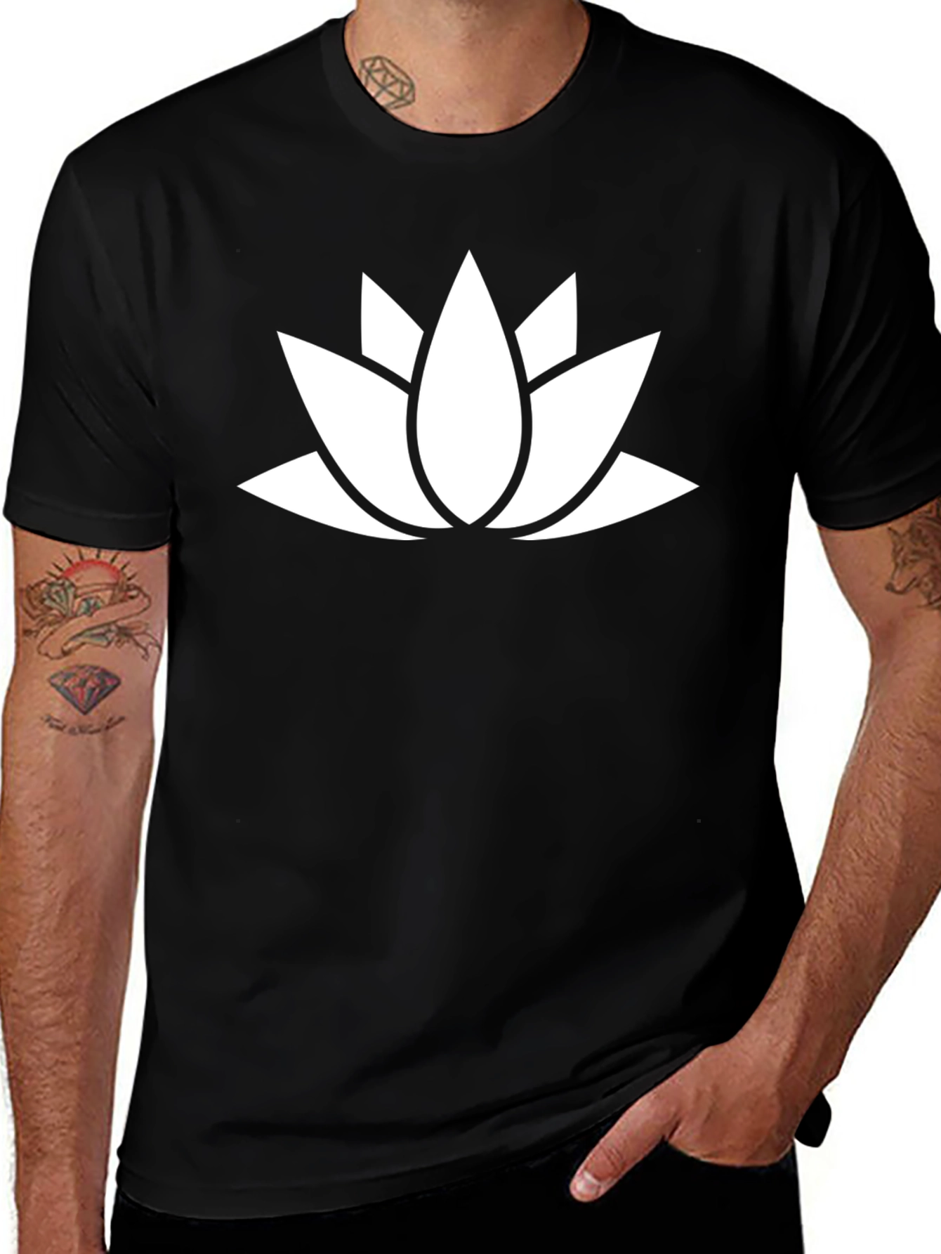 Lotus Flower Graphic Tee - Black Cotton Blend