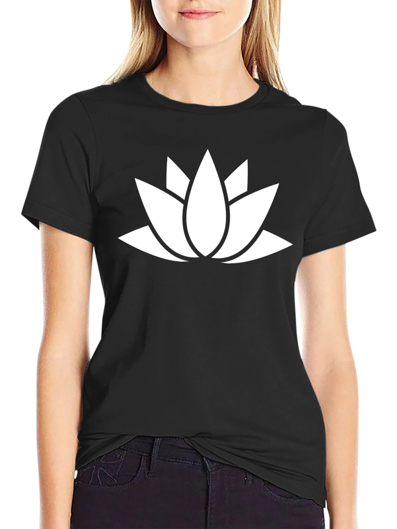 Lotus Flower Graphic Tee - Black Cotton Blend
