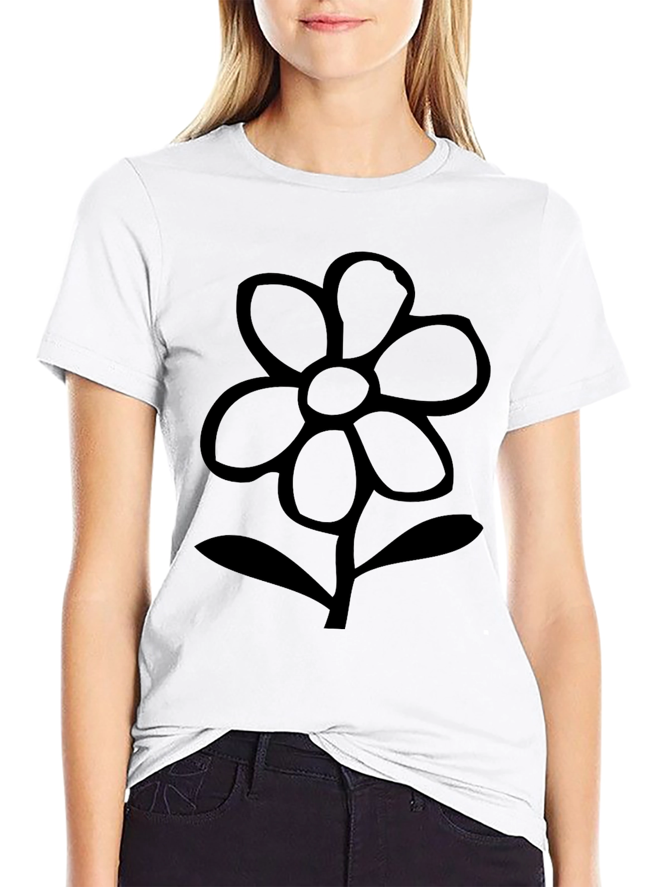 Black Flower Graphic Tee - Casual Comfort