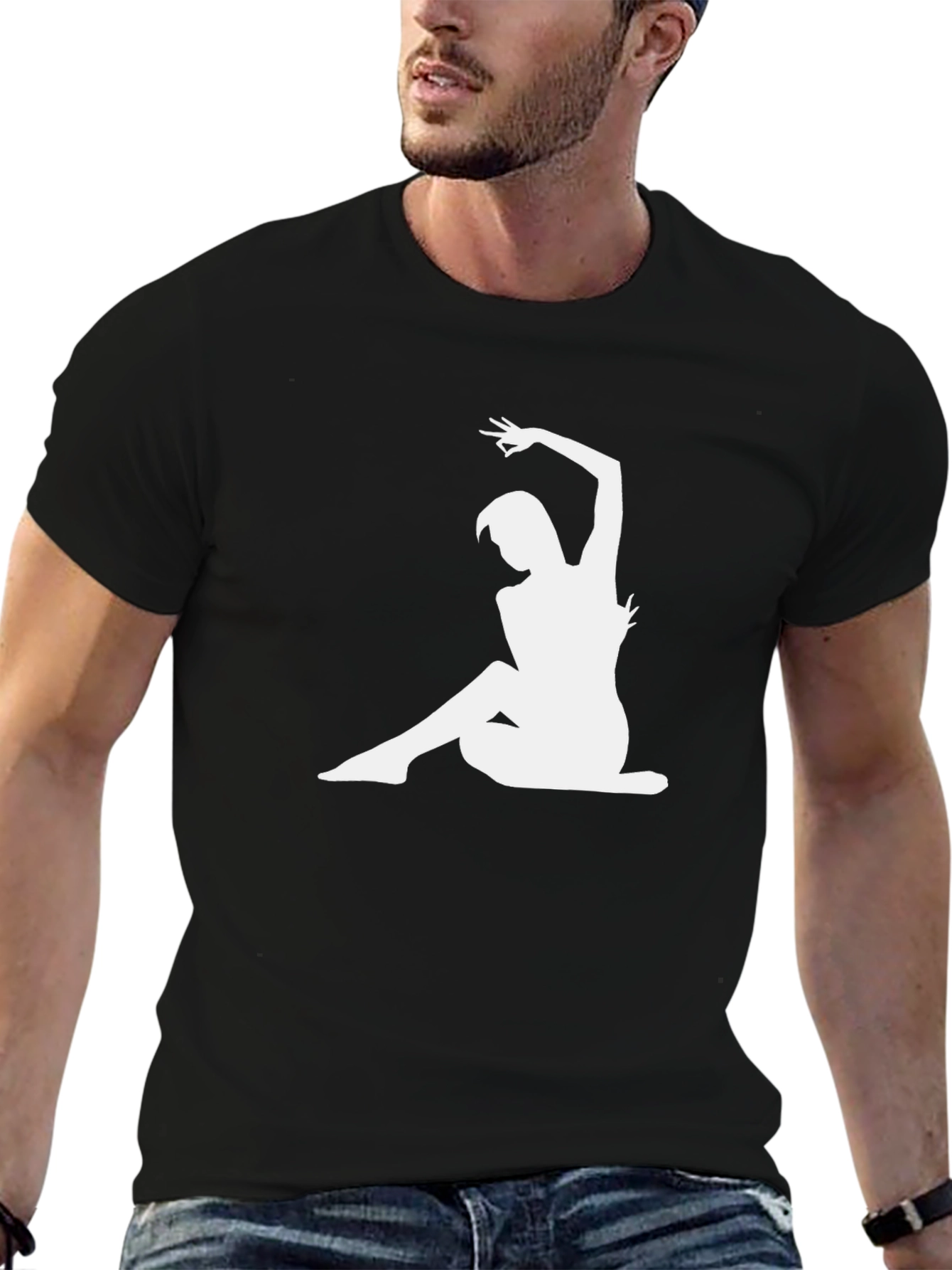Black T-Shirt with White Silhouette Graphic