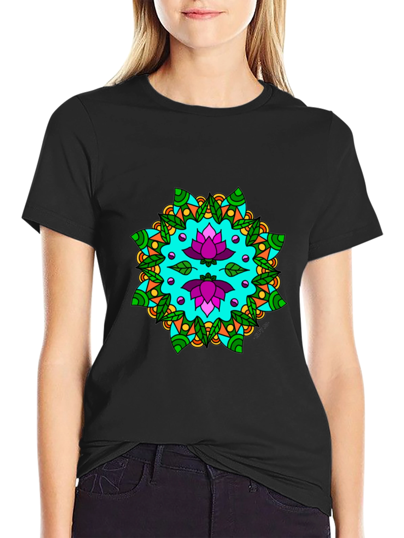 Lotus Mandala Graphic Tee - Black