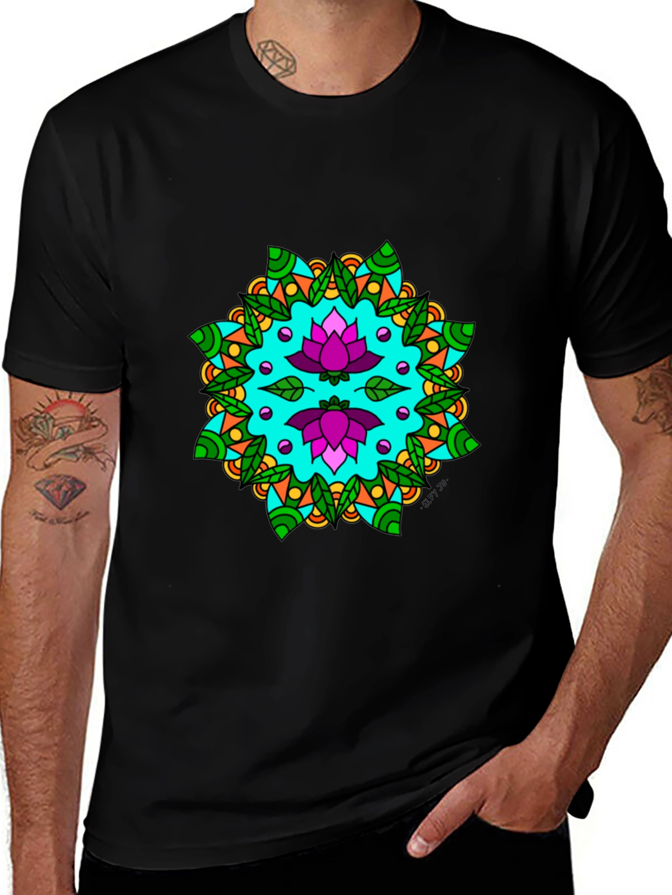 Lotus Mandala Graphic Tee - Black