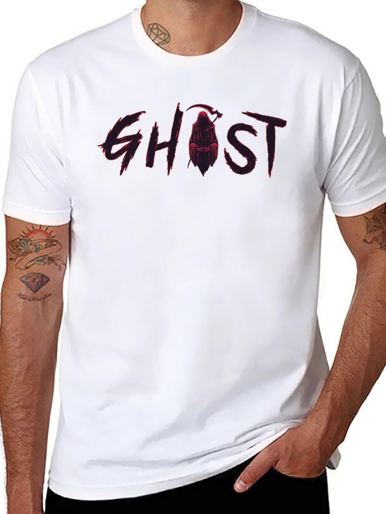 Ghost Reaper Graphic Print Black T-Shirt