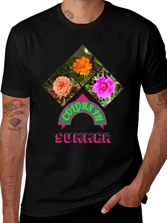 Colors in Summer Graphic Tee - Trendy Floral Design