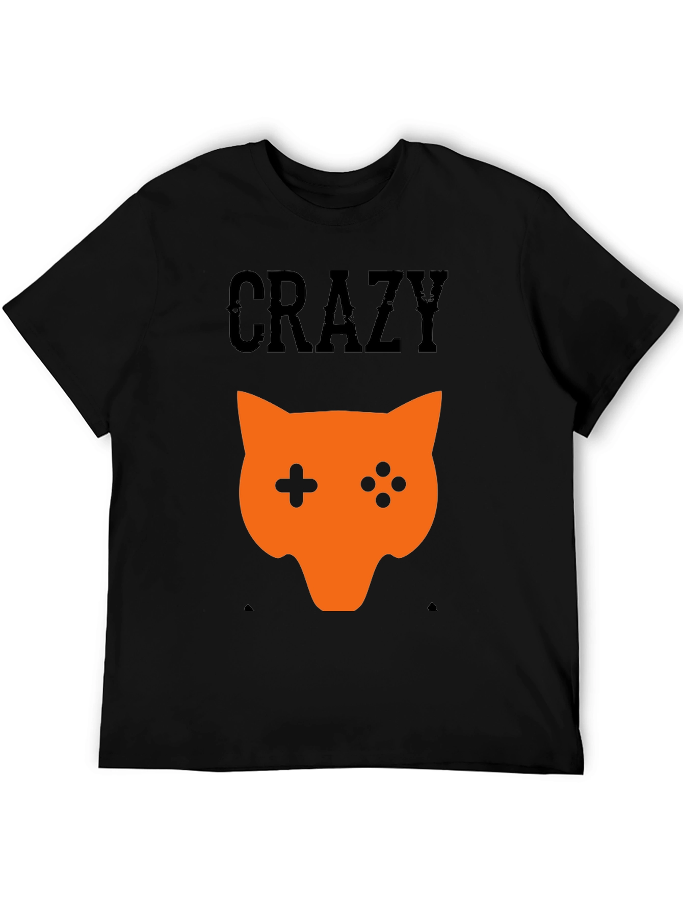 Crazy Gamer Cat Graphic Tee - Black