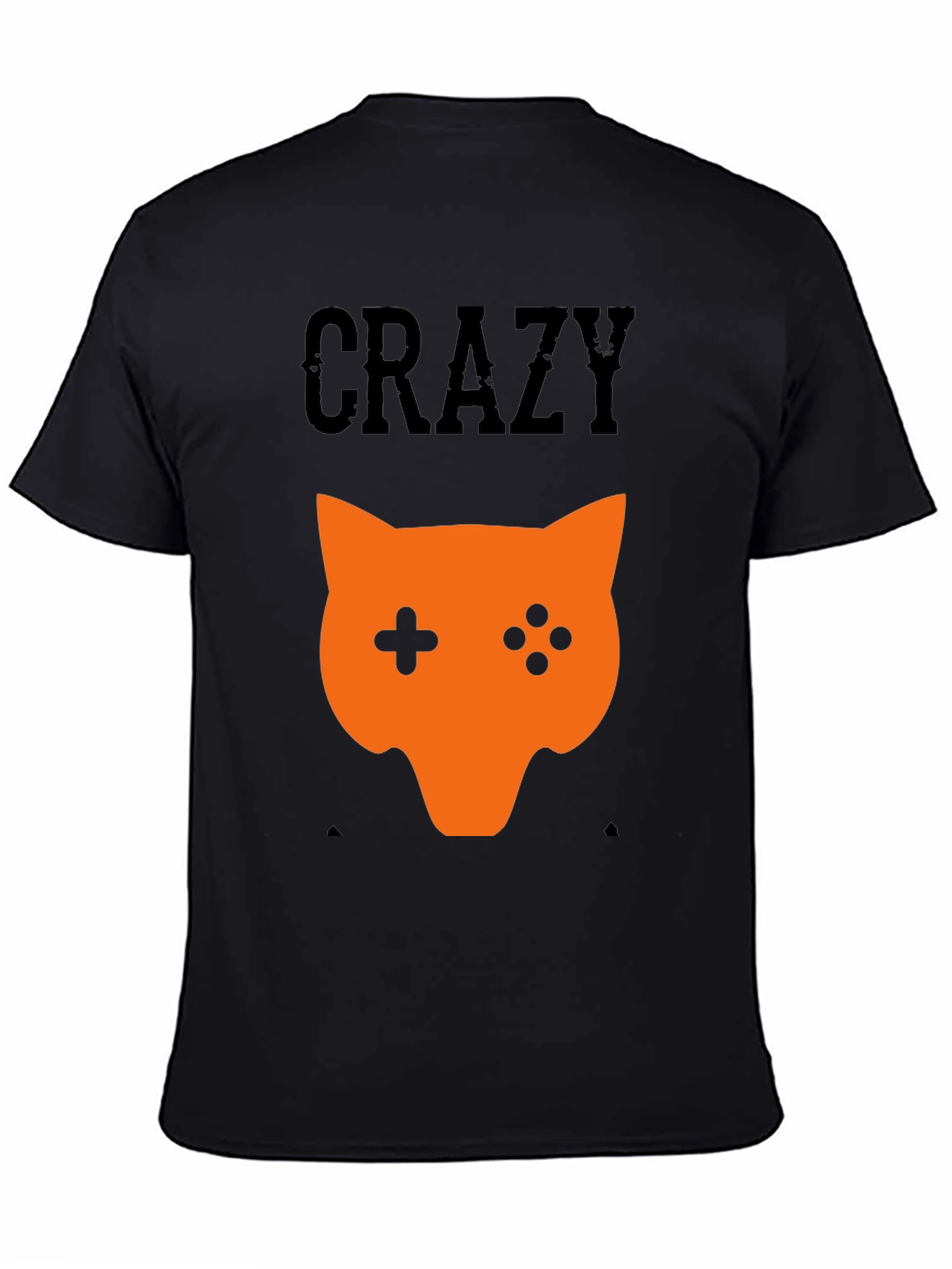 Crazy Gamer Cat Graphic Tee - Black