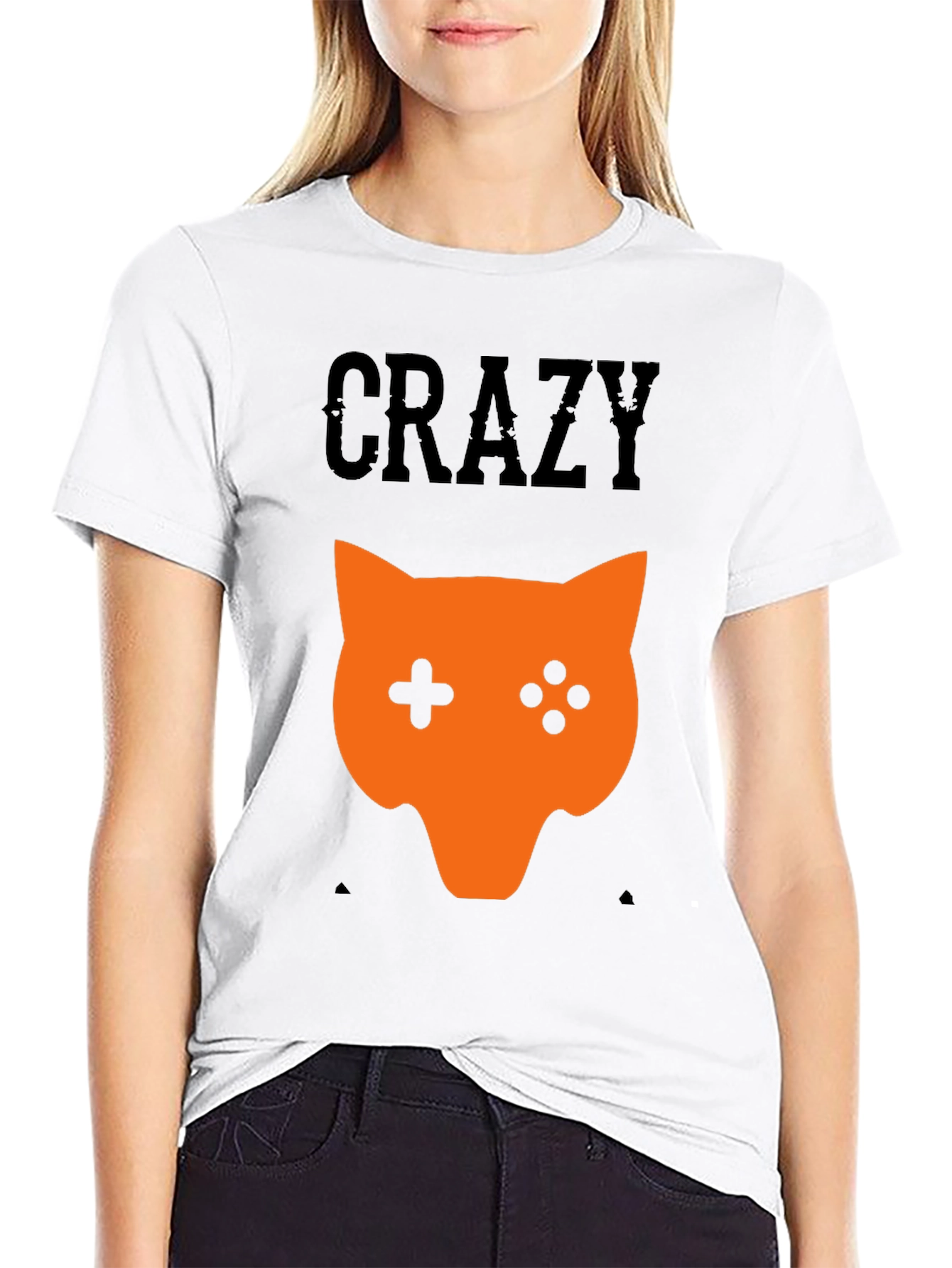 Crazy Gamer Cat Graphic Tee - Black