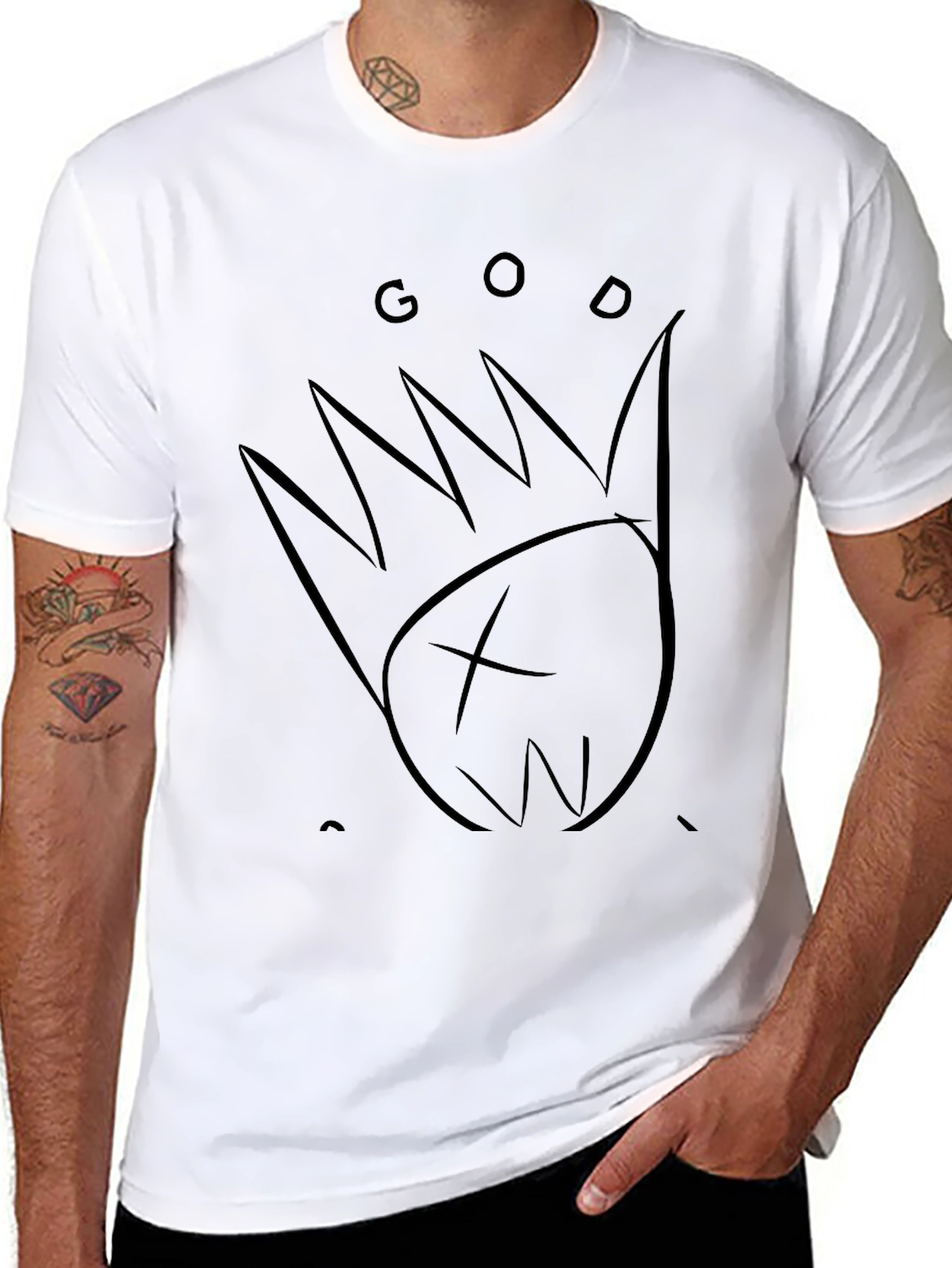 God Crown Graphic Print Black T-Shirt