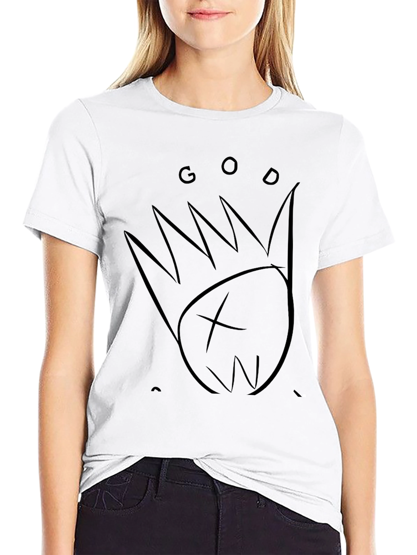 God Crown Graphic Print Black T-Shirt