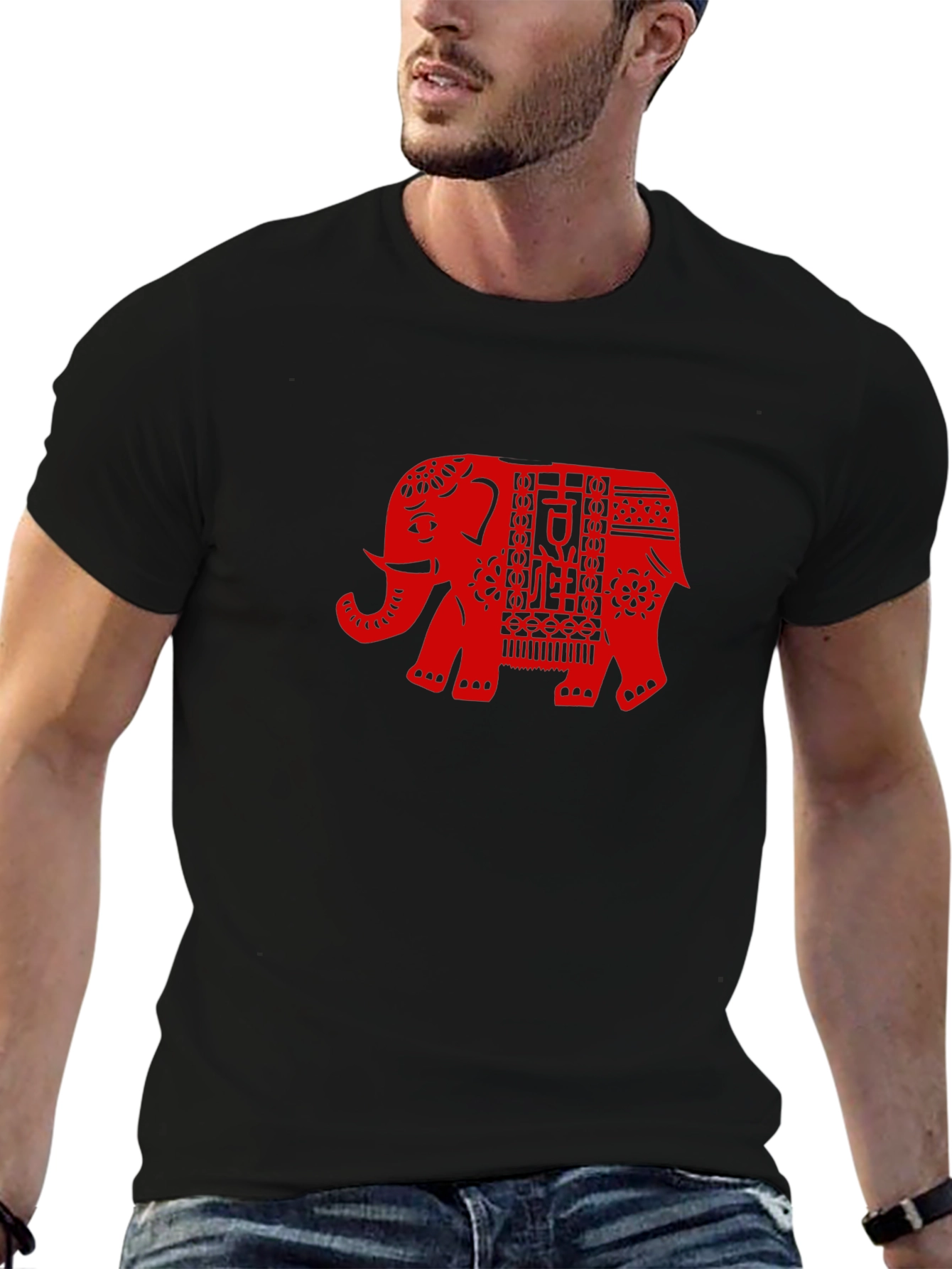 Elephant Graphic Tee - Black Cotton Shirt