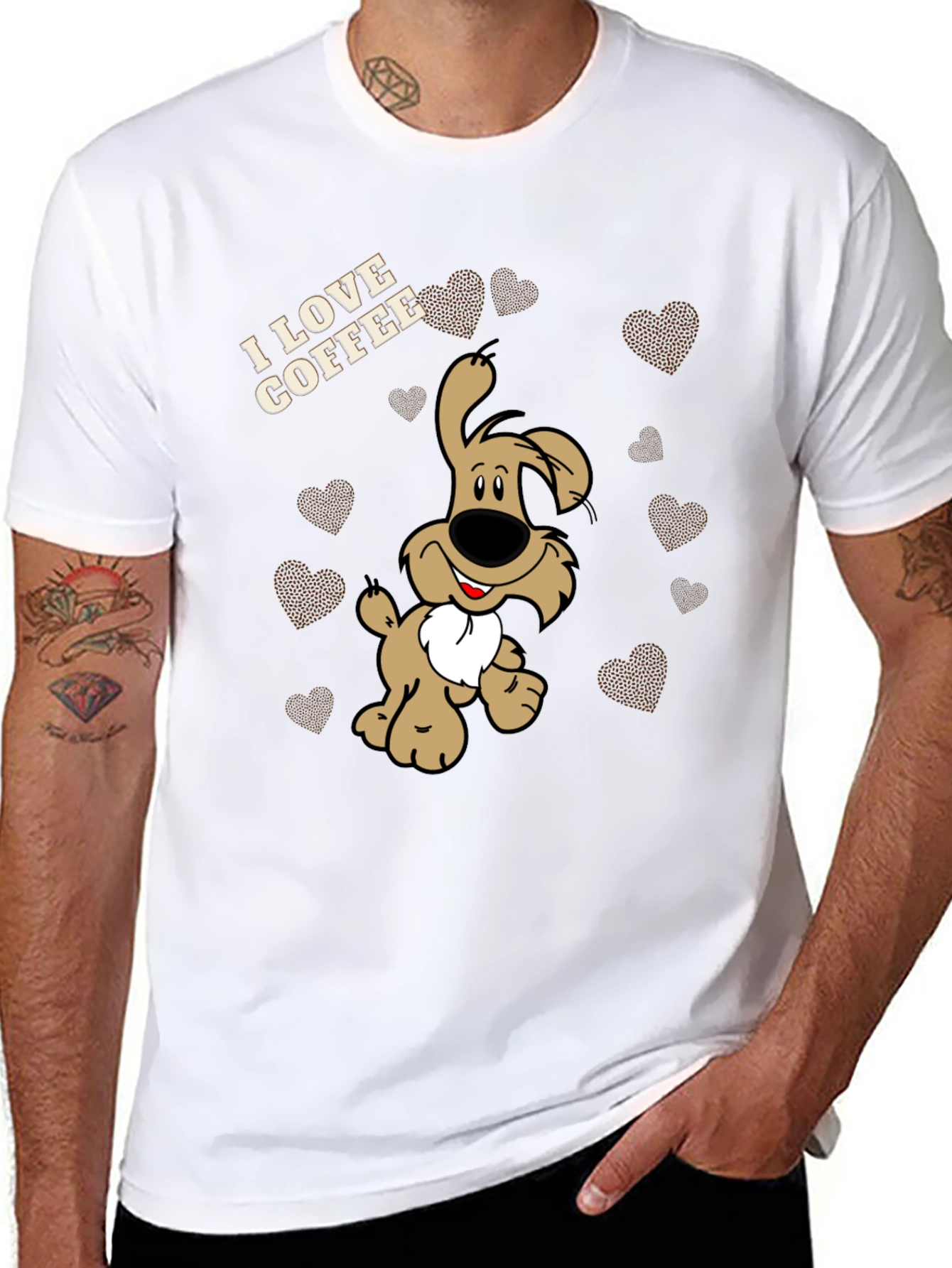 I Love Coffee Dog T-Shirt - Black