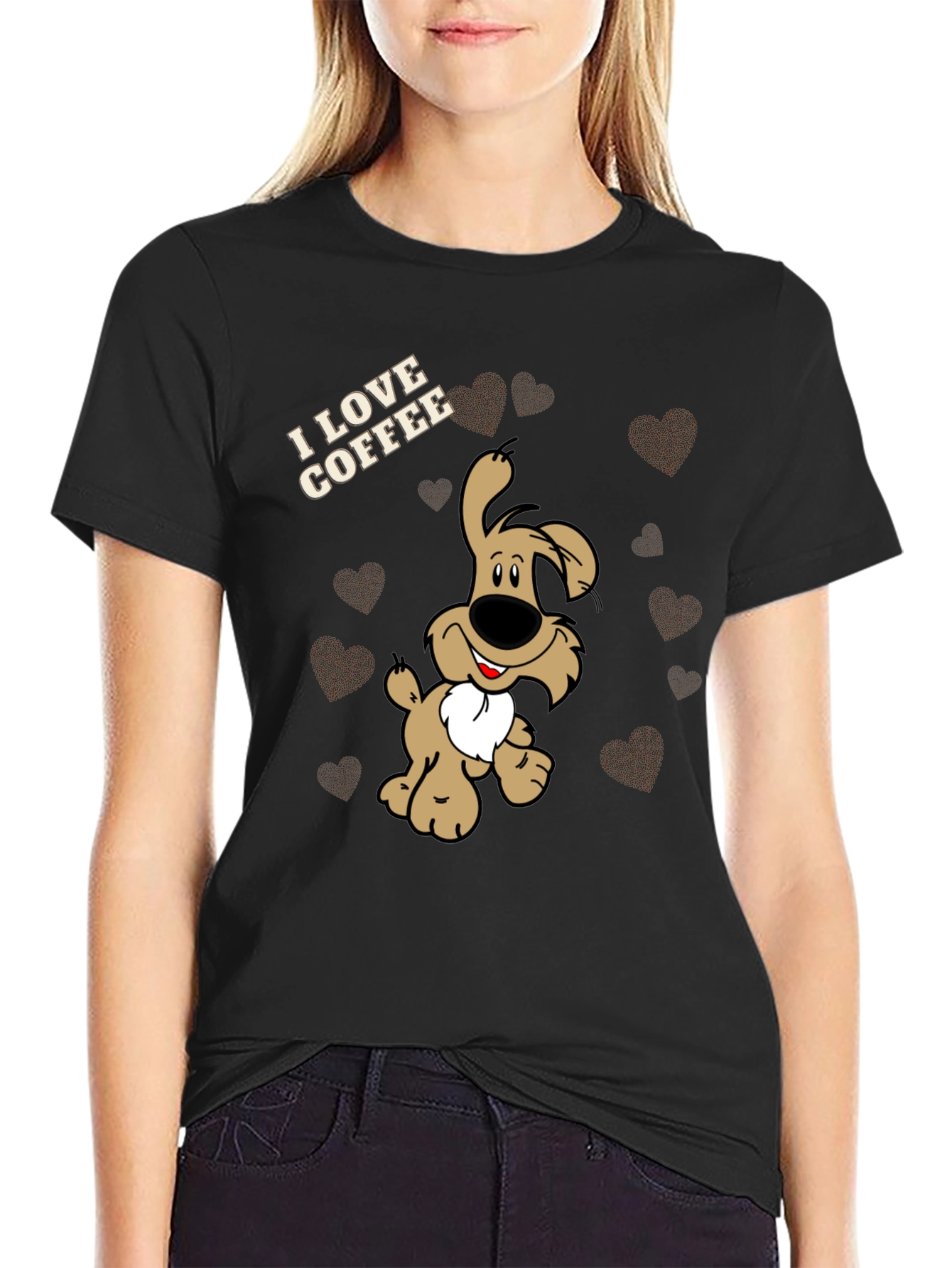 I Love Coffee Dog T-Shirt - Black