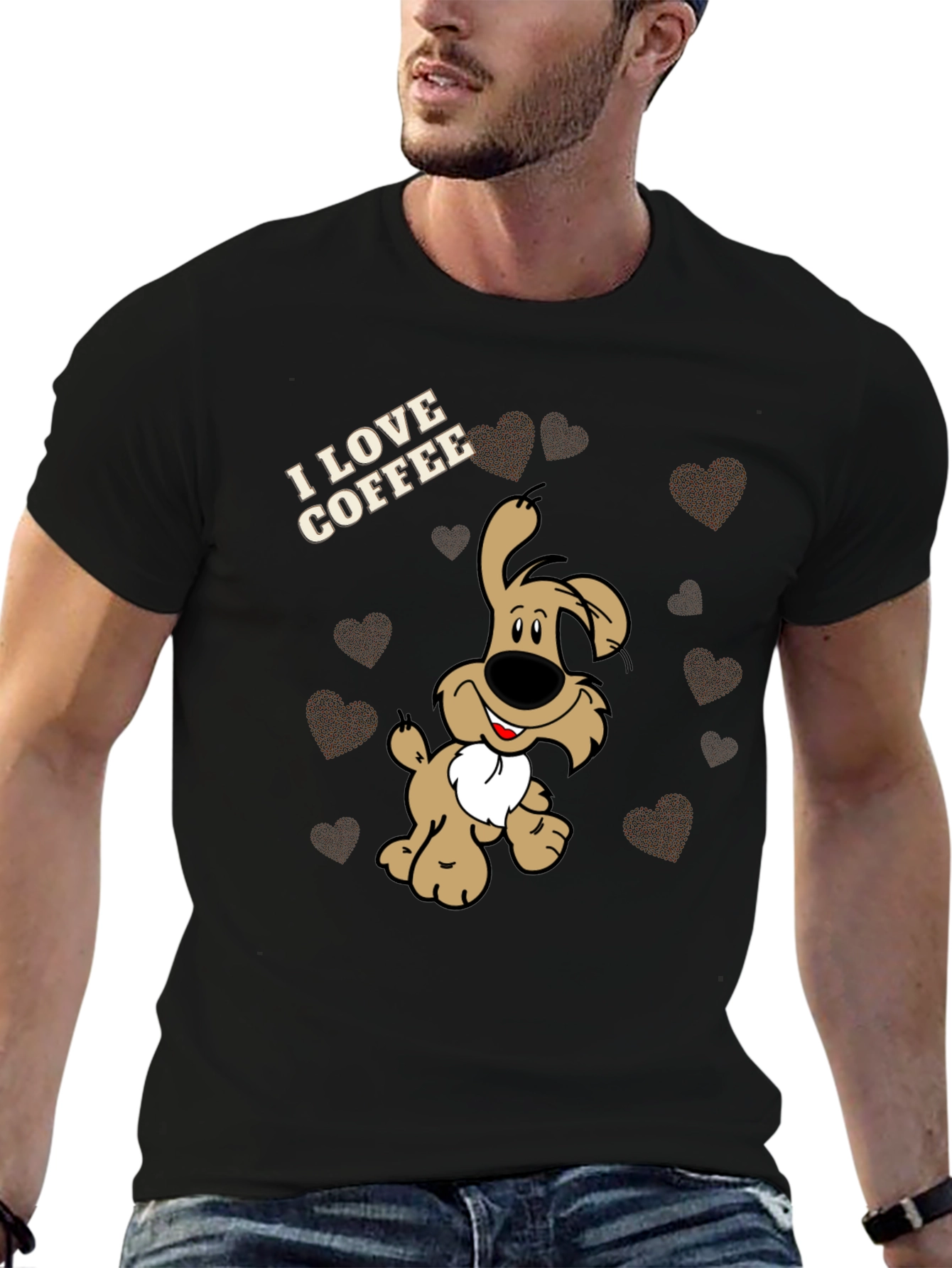I Love Coffee Dog T-Shirt - Black