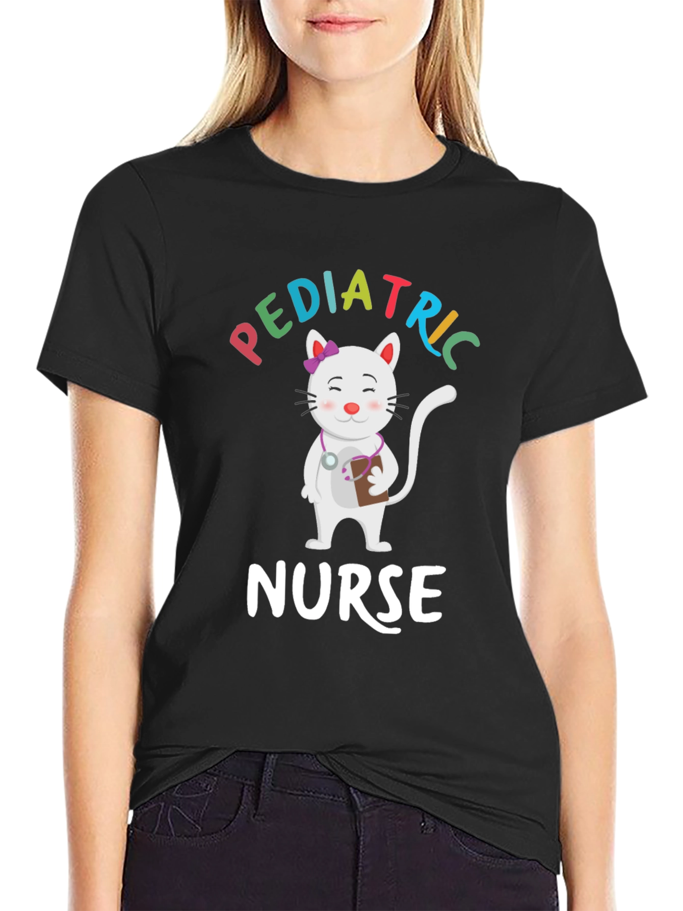 Pediatric Nurse Cat Graphic T-Shirt