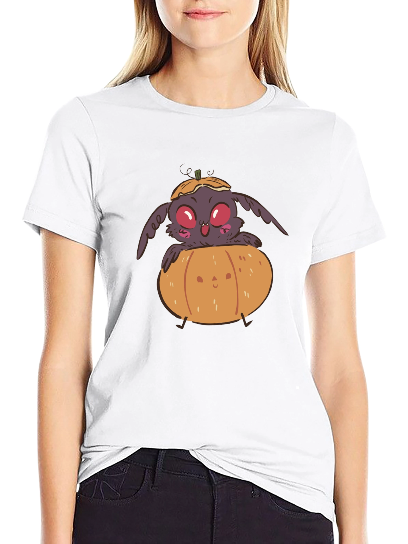 Spooky Cute Moth in Pumpkin Halloween Black T-Shirt