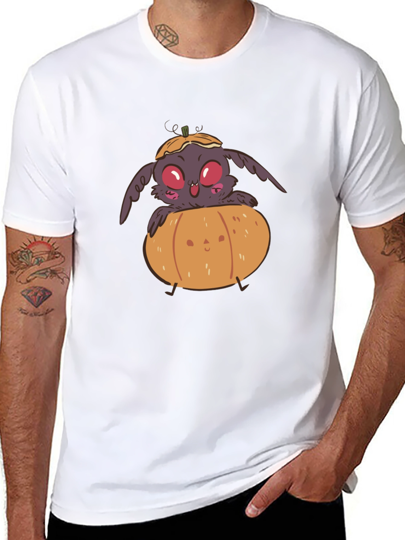 Spooky Cute Moth in Pumpkin Halloween Black T-Shirt