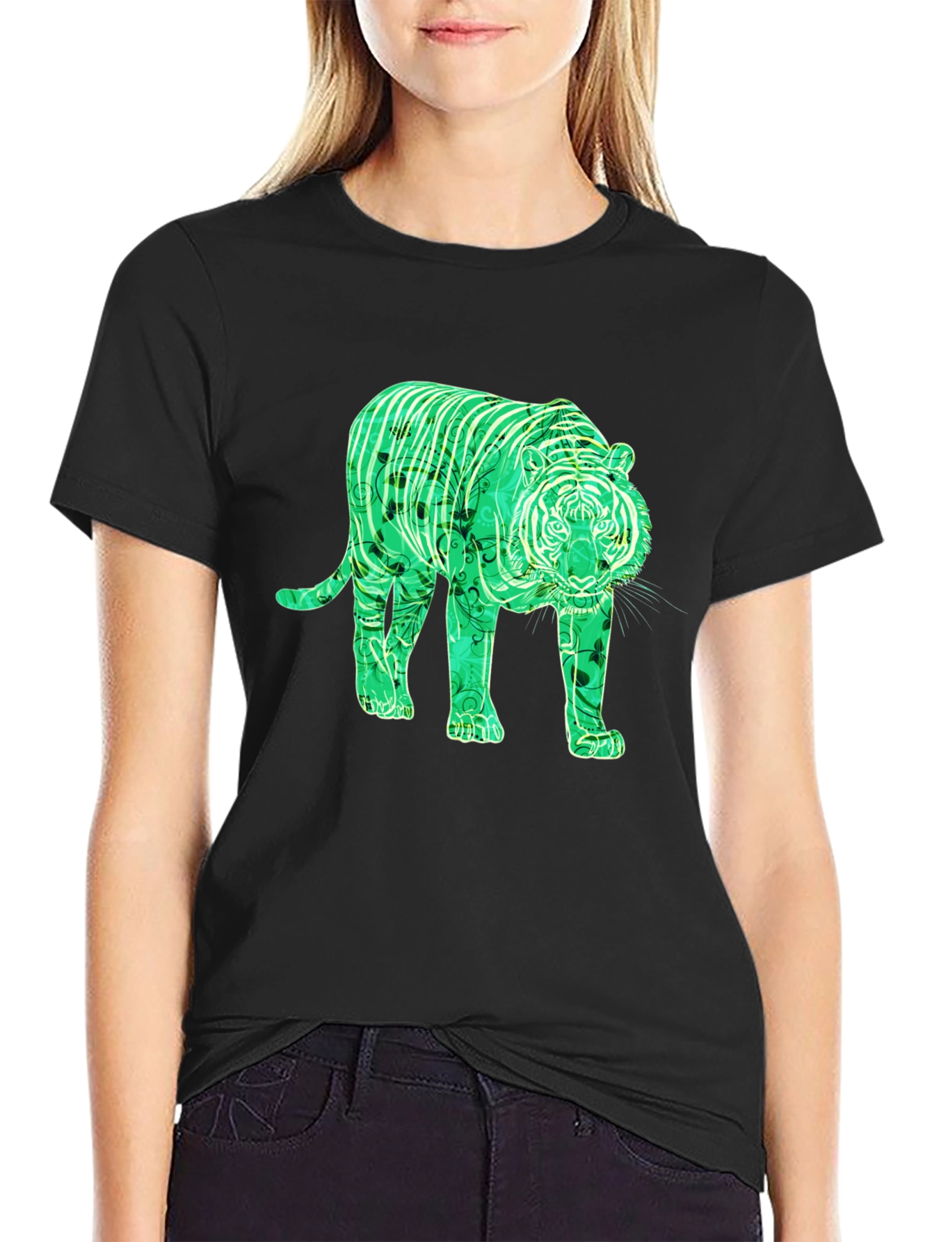 Green Tiger Graphic Tee - Mens Black T-Shirt