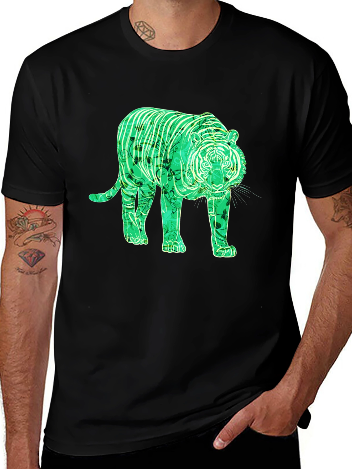 Green Tiger Graphic Tee - Mens Black T-Shirt