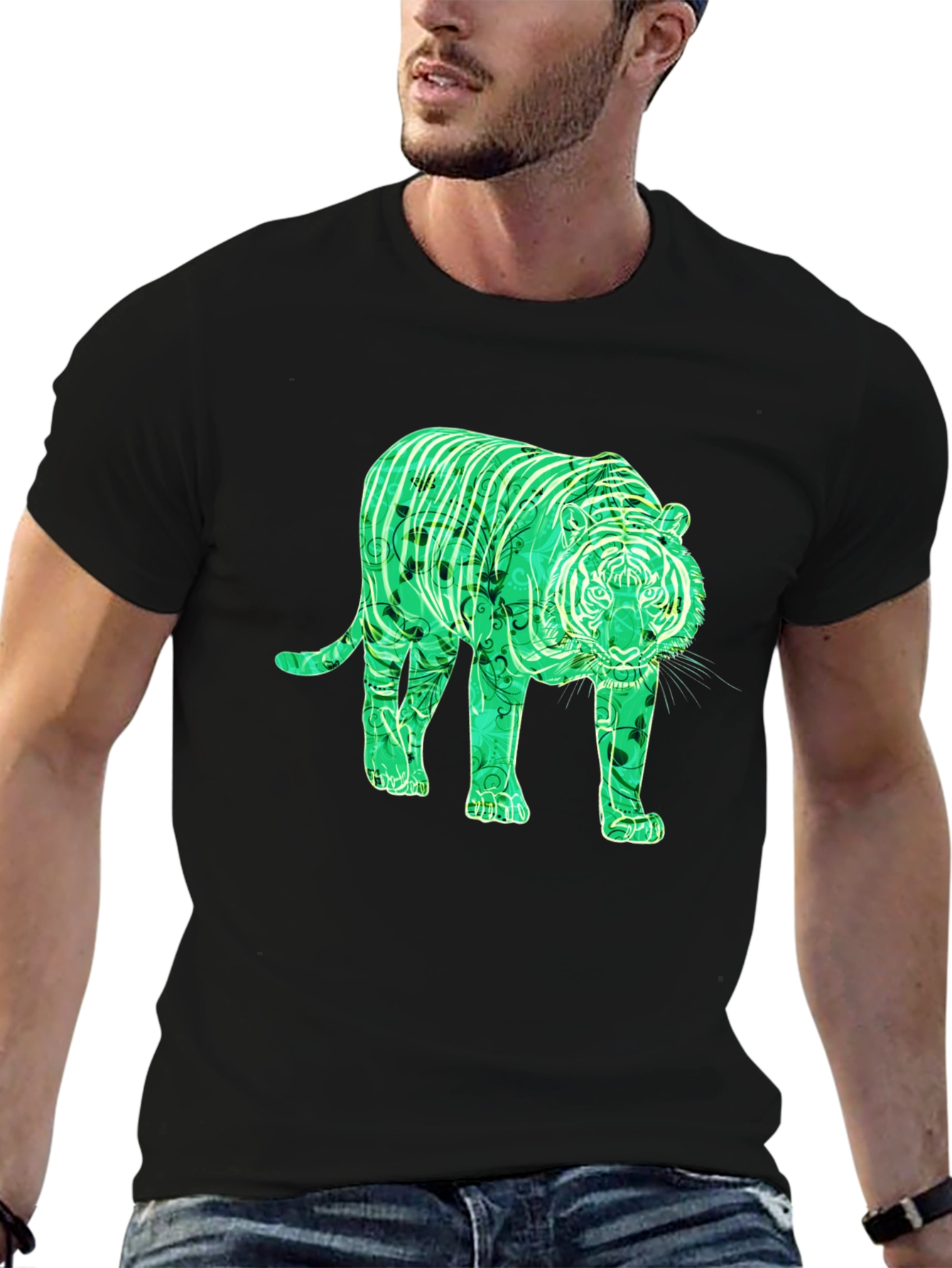 Green Tiger Graphic Tee - Mens Black T-Shirt