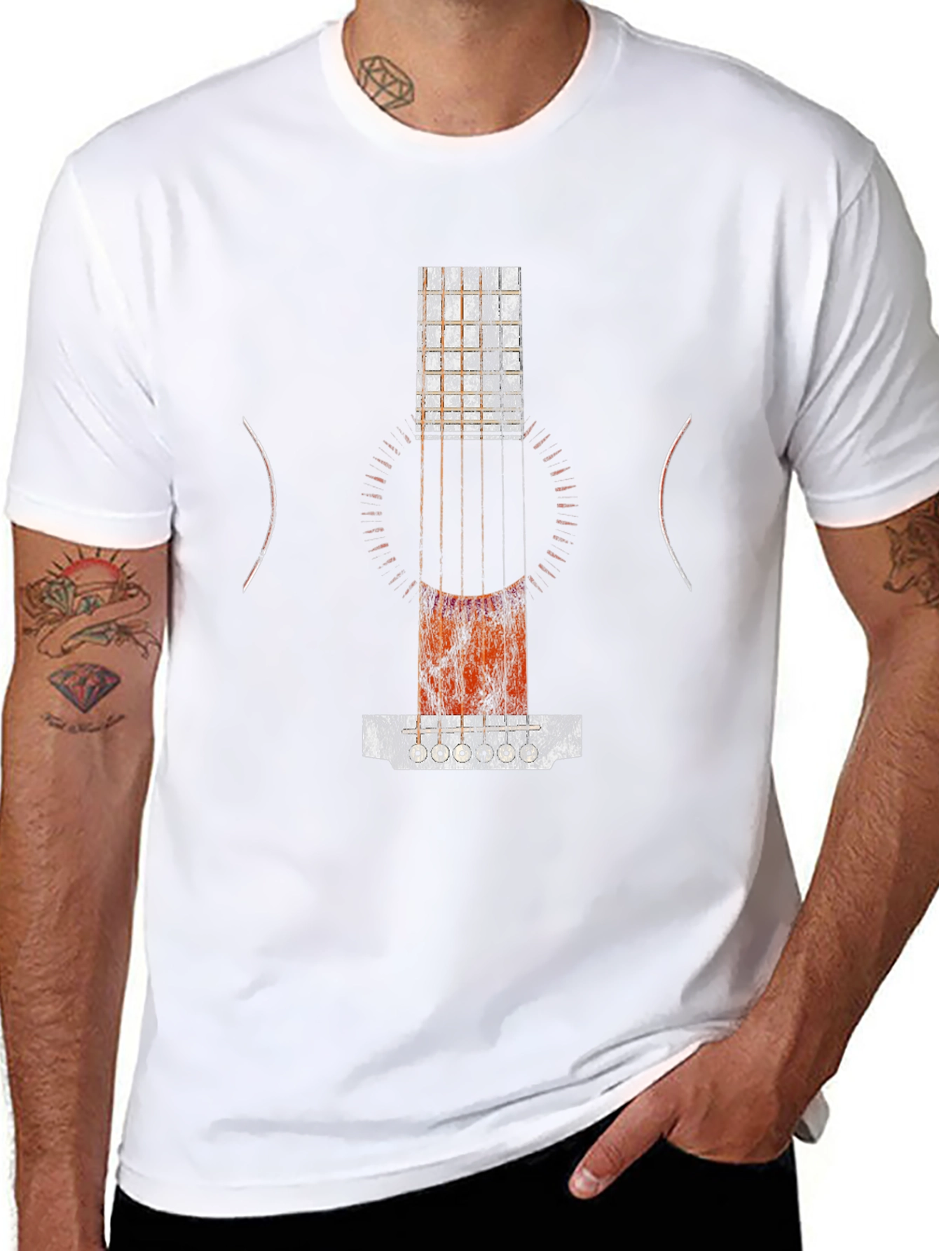 Abstract Guitar Print Black T-Shirt