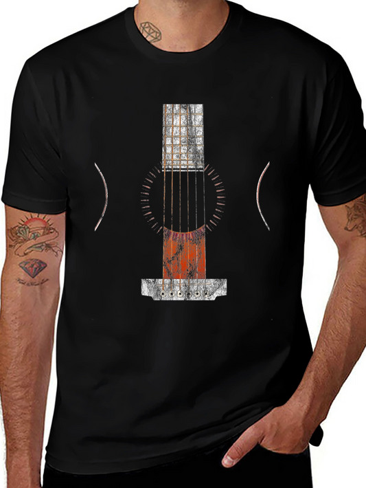 Abstract Guitar Print Black T-Shirt