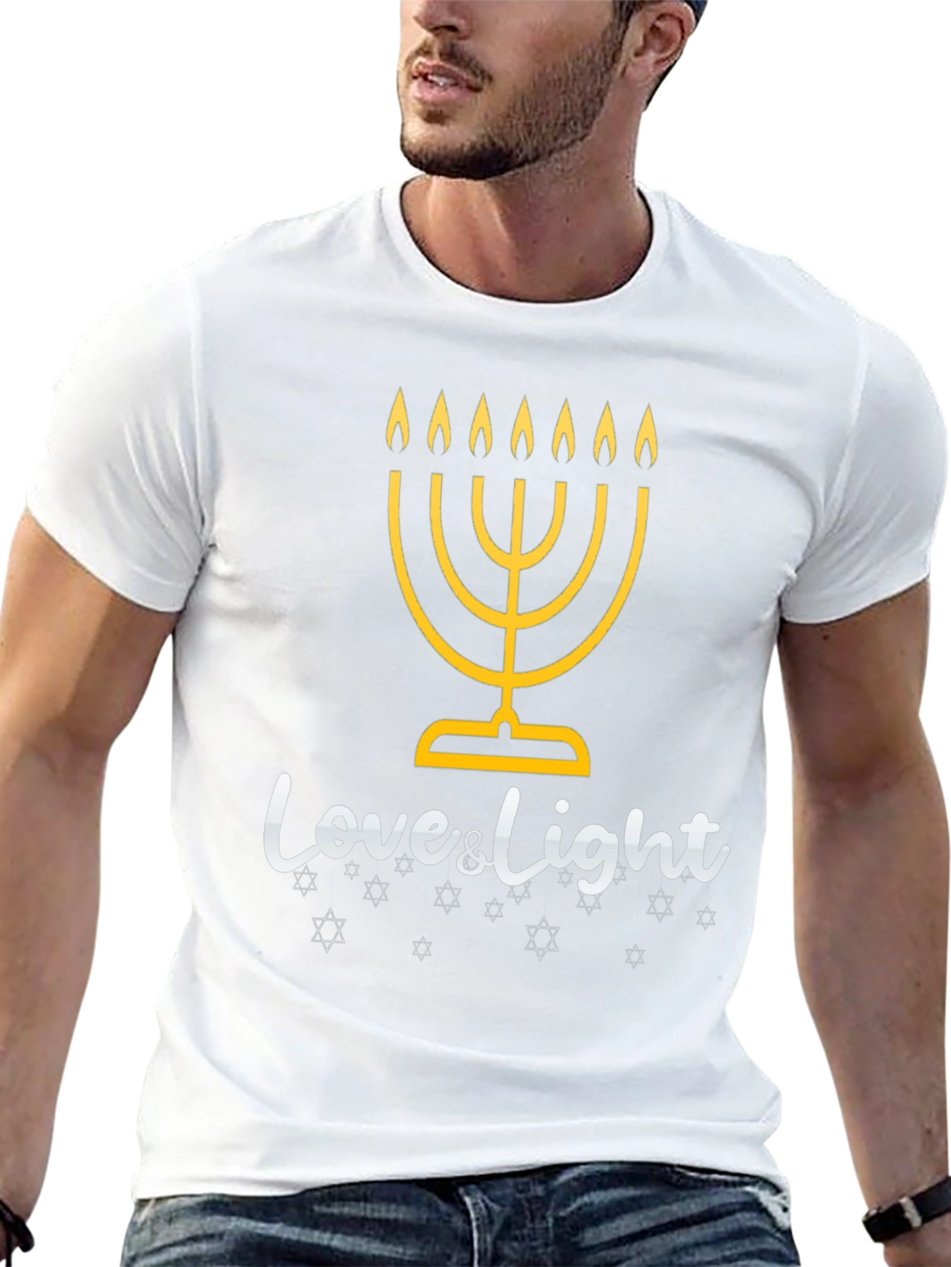 Mens Black Hanukkah Love & Light Graphic Tee