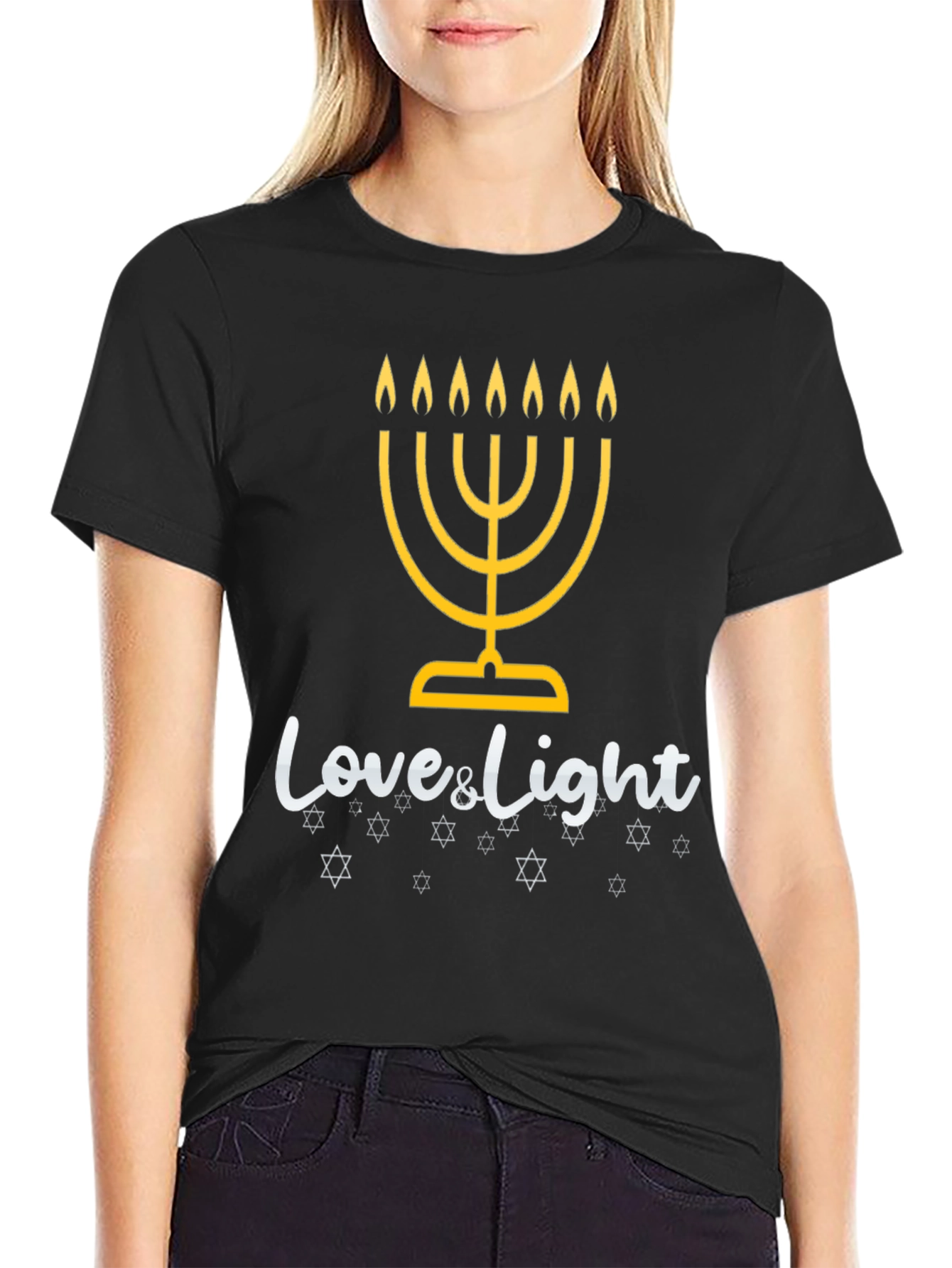 Mens Black Hanukkah Love & Light Graphic Tee