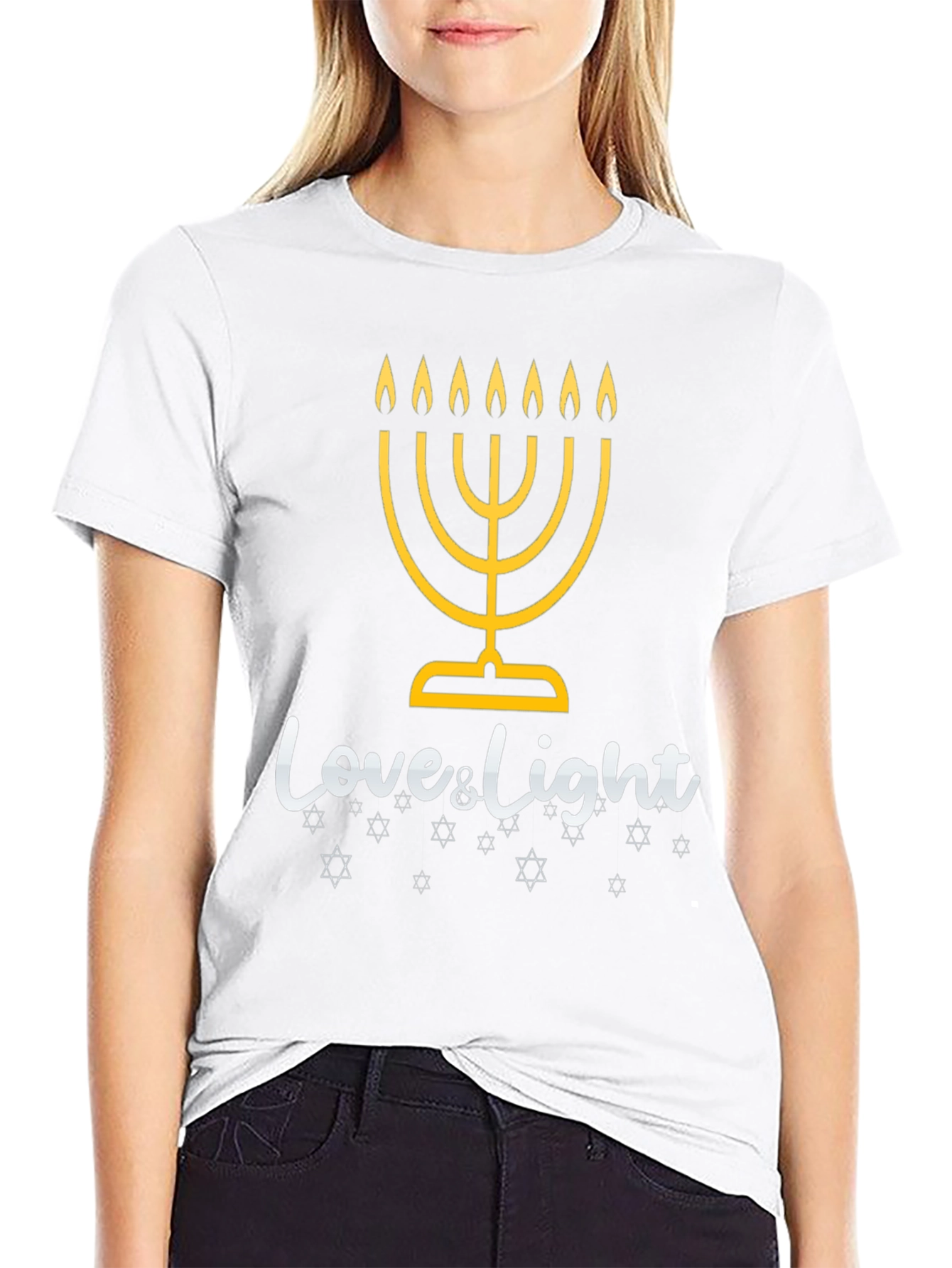 Mens Black Hanukkah Love & Light Graphic Tee