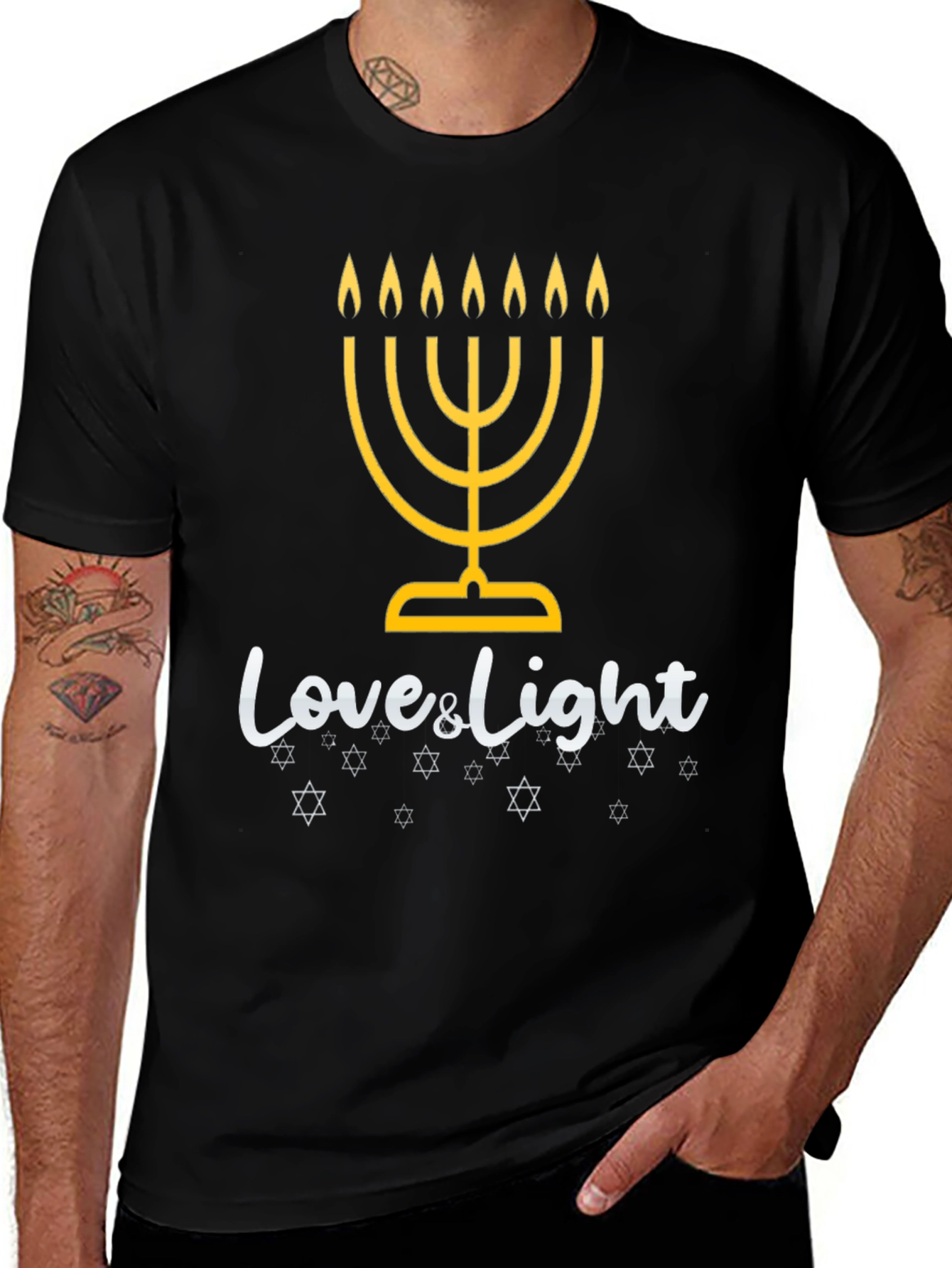 Mens Black Hanukkah Love & Light Graphic Tee