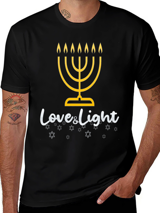 Mens Black Hanukkah Love & Light Graphic Tee
