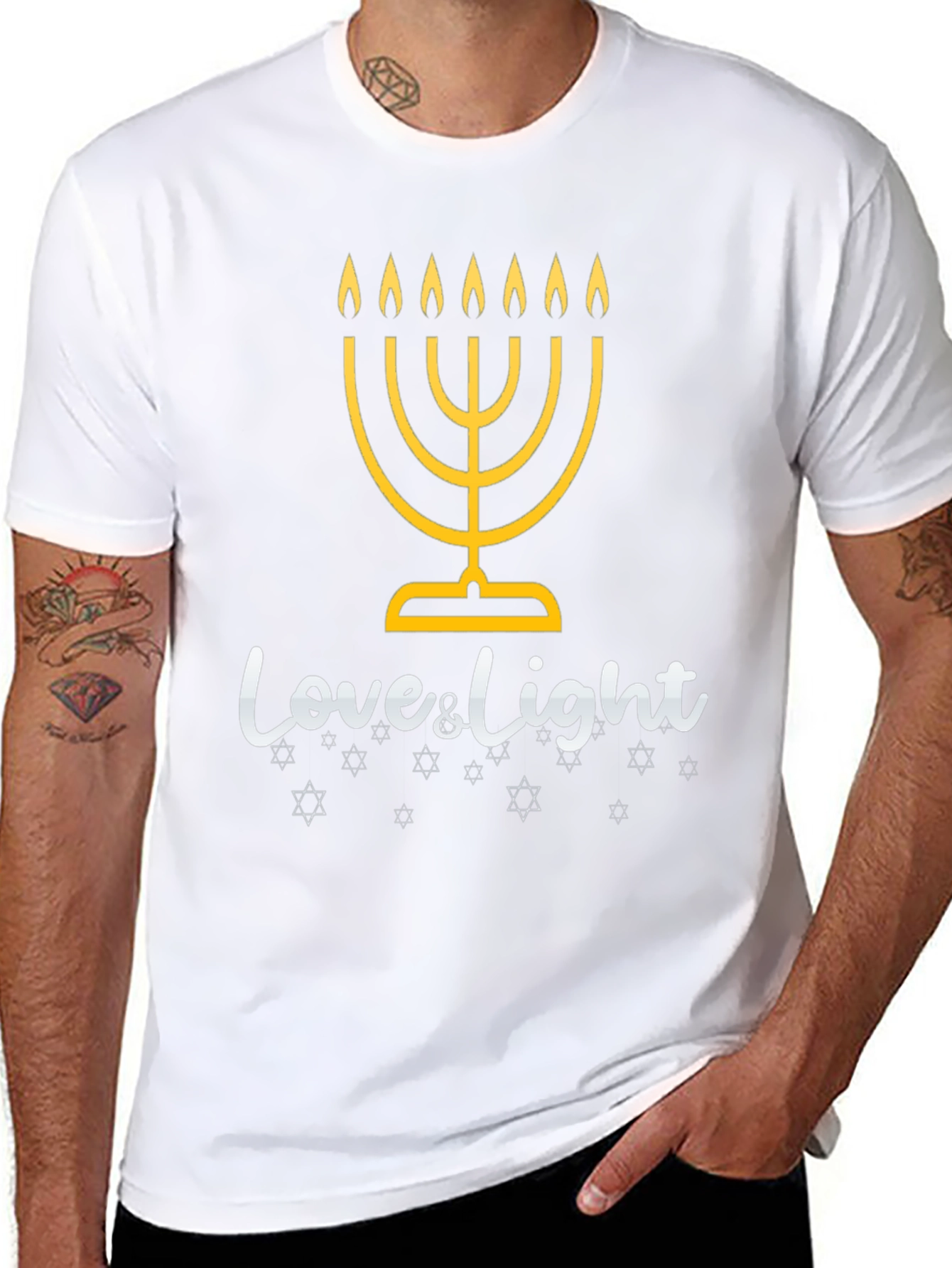 Mens Black Hanukkah Love & Light Graphic Tee
