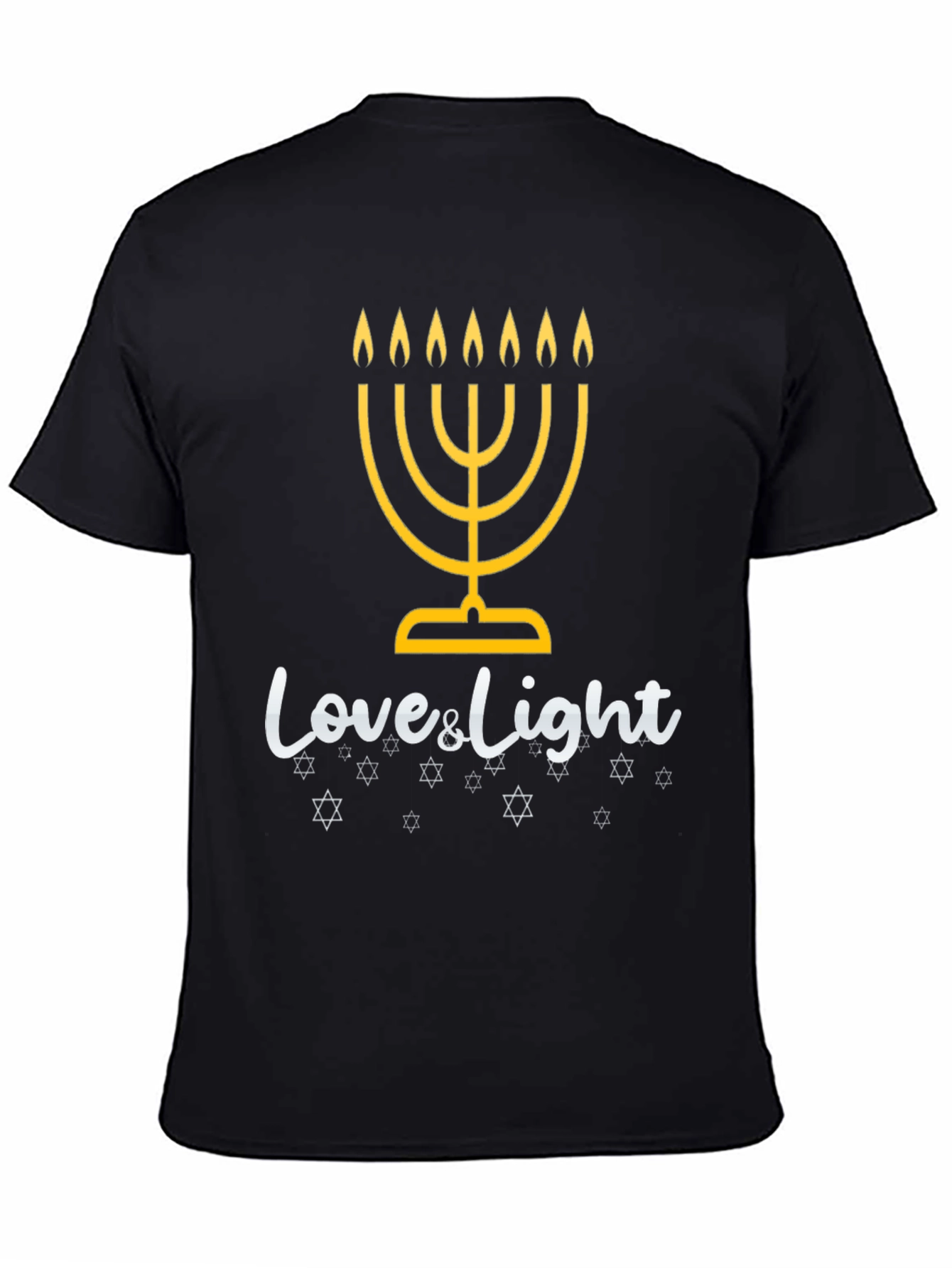 Mens Black Hanukkah Love & Light Graphic Tee