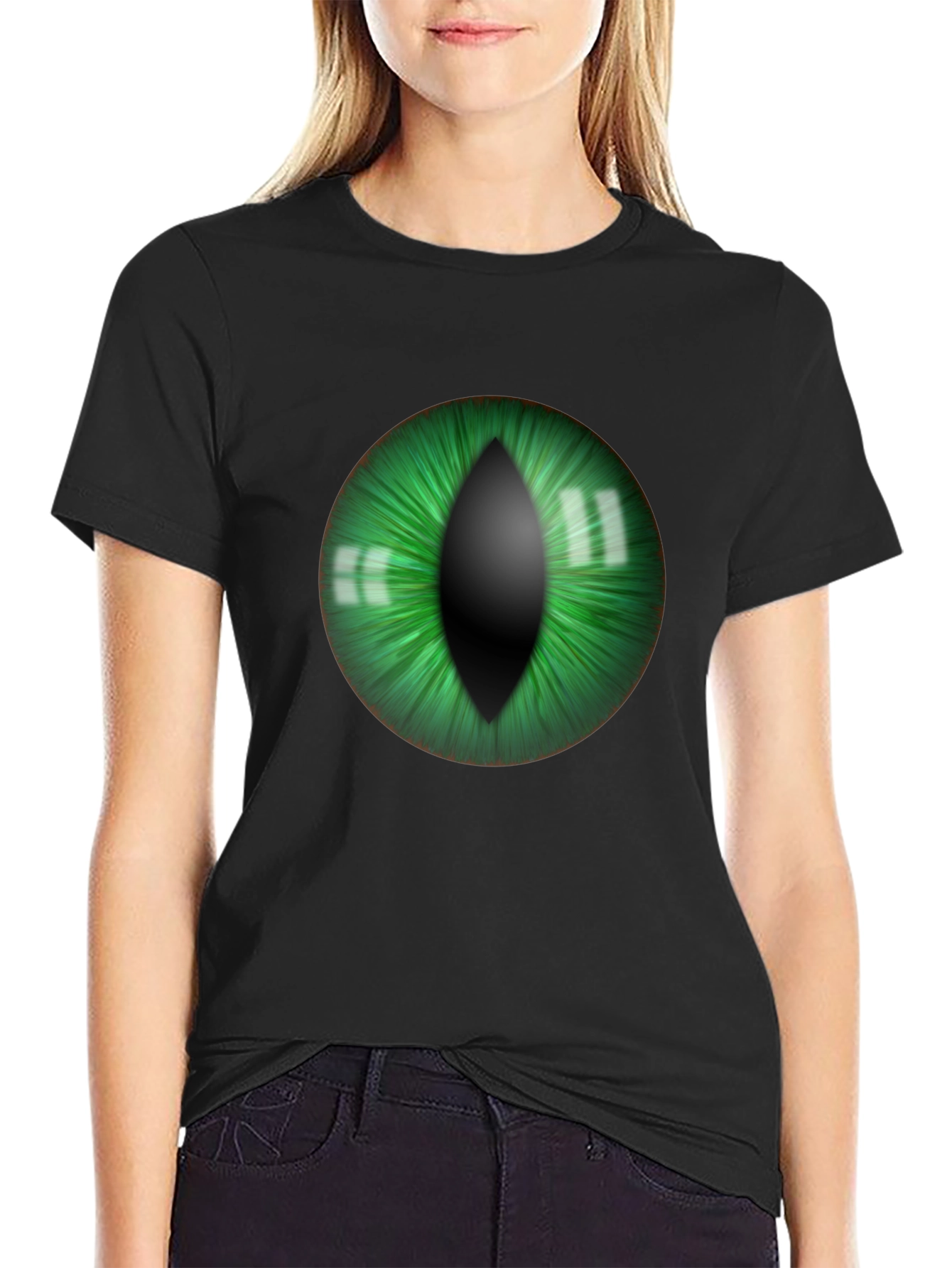 Mens Black T-Shirt with Green Eye Graphic
