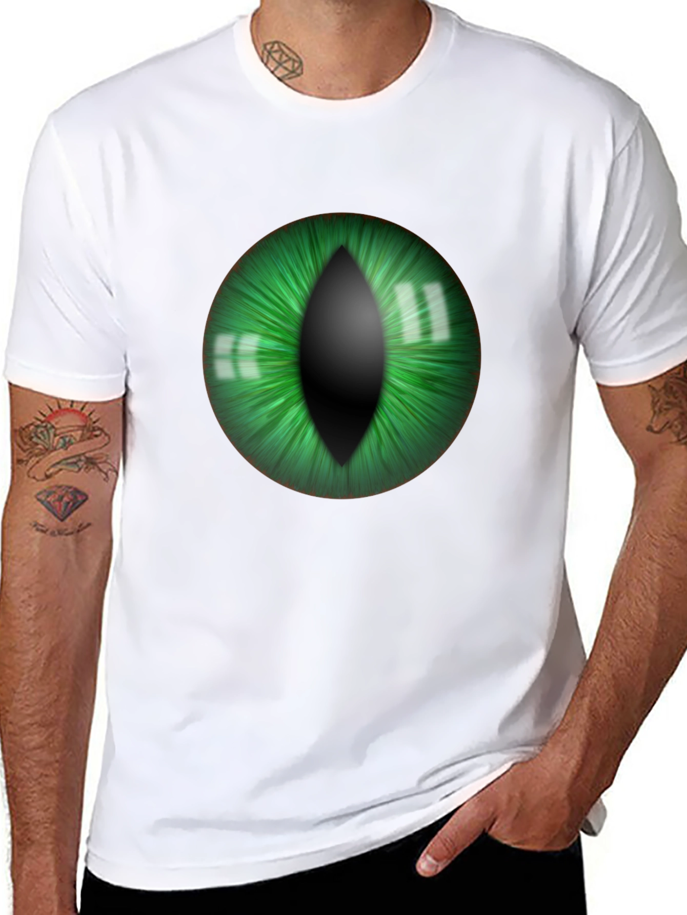 Mens Black T-Shirt with Green Eye Graphic
