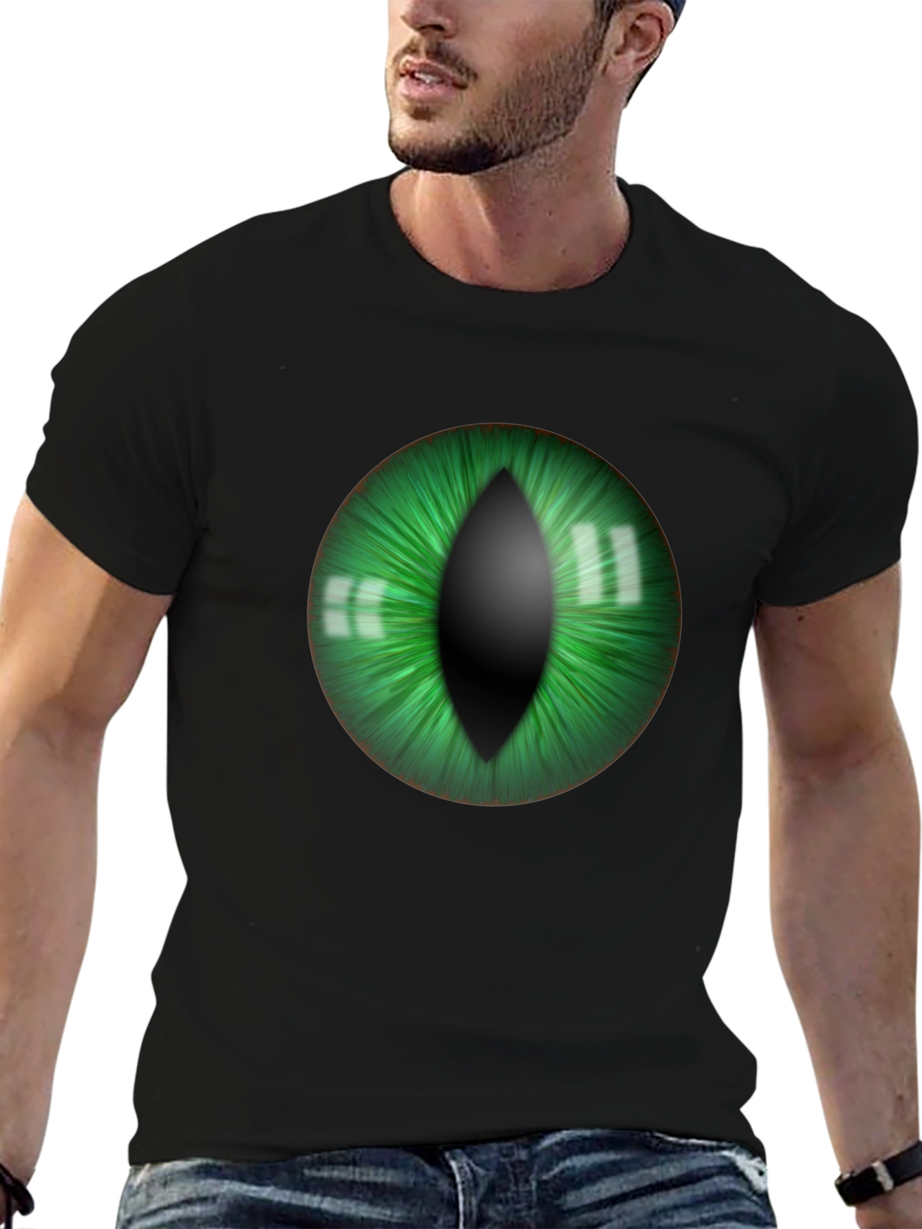Mens Black T-Shirt with Green Eye Graphic