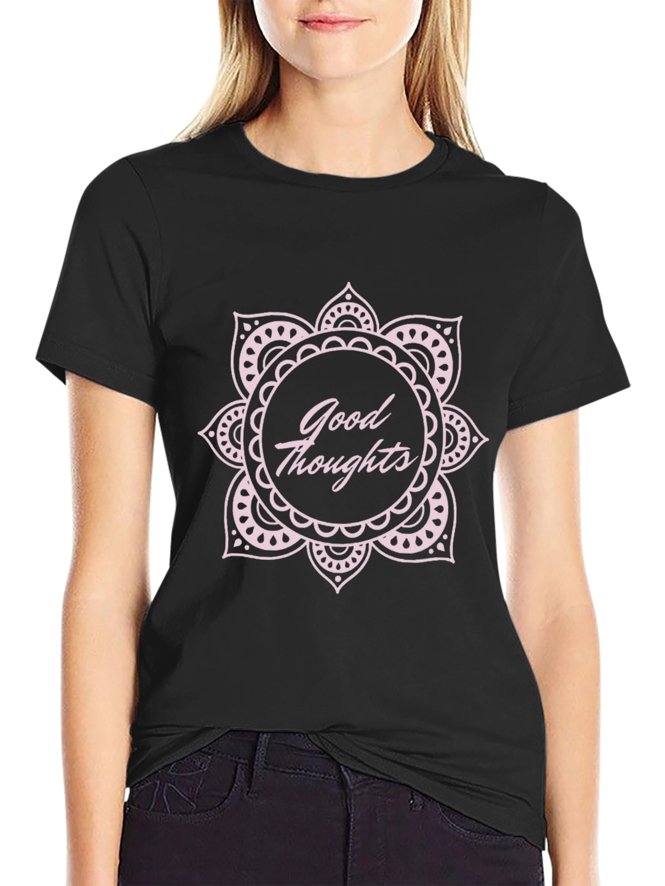 Good Thoughts Mandala Graphic Black T-Shirt