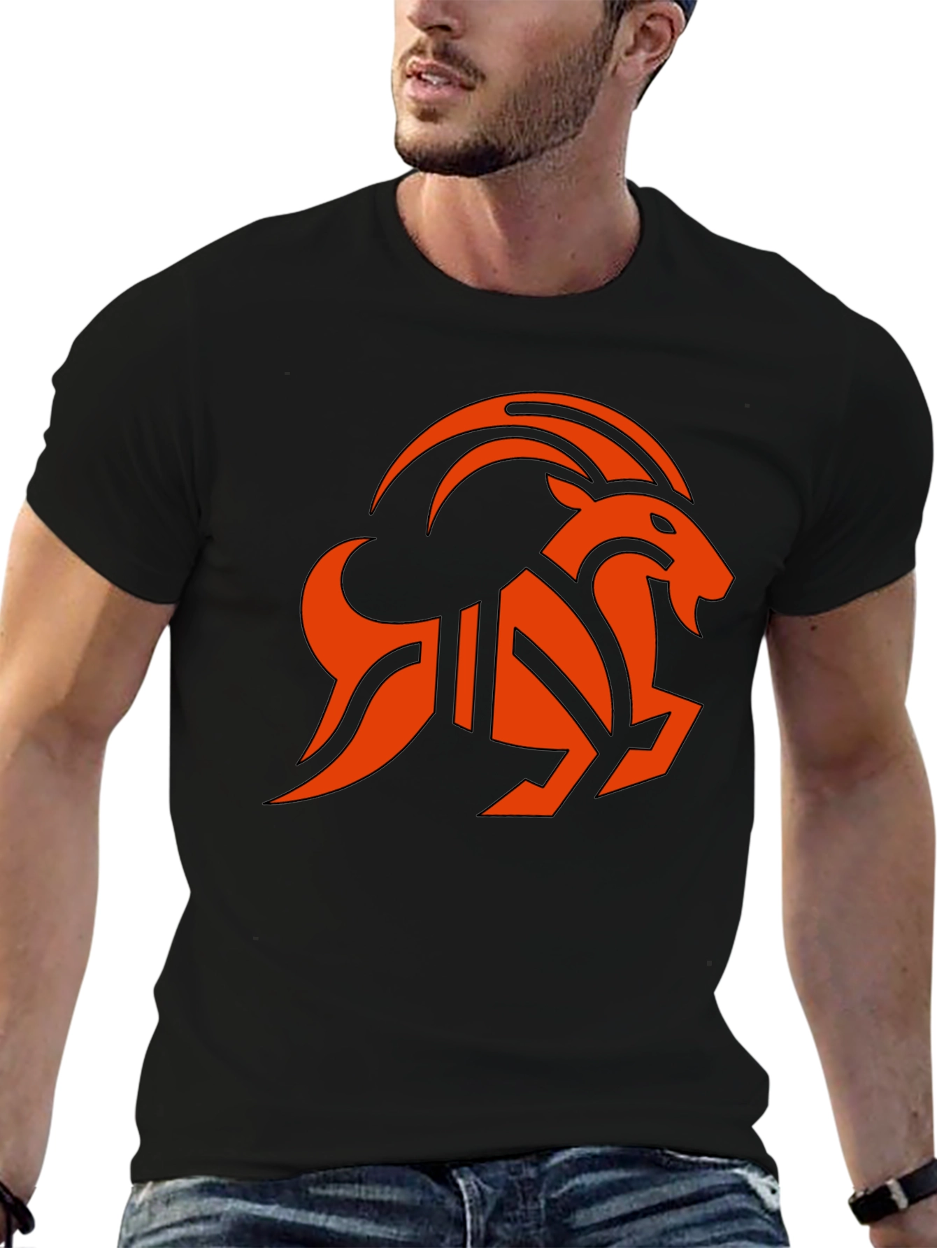 Black T-Shirt with Orange Goat Graphic