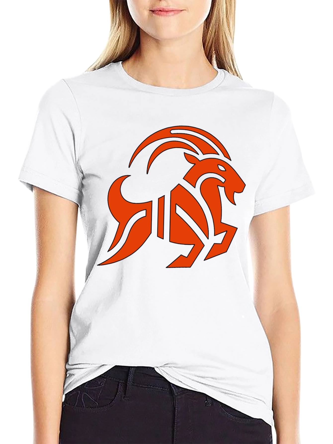 Black T-Shirt with Orange Goat Graphic
