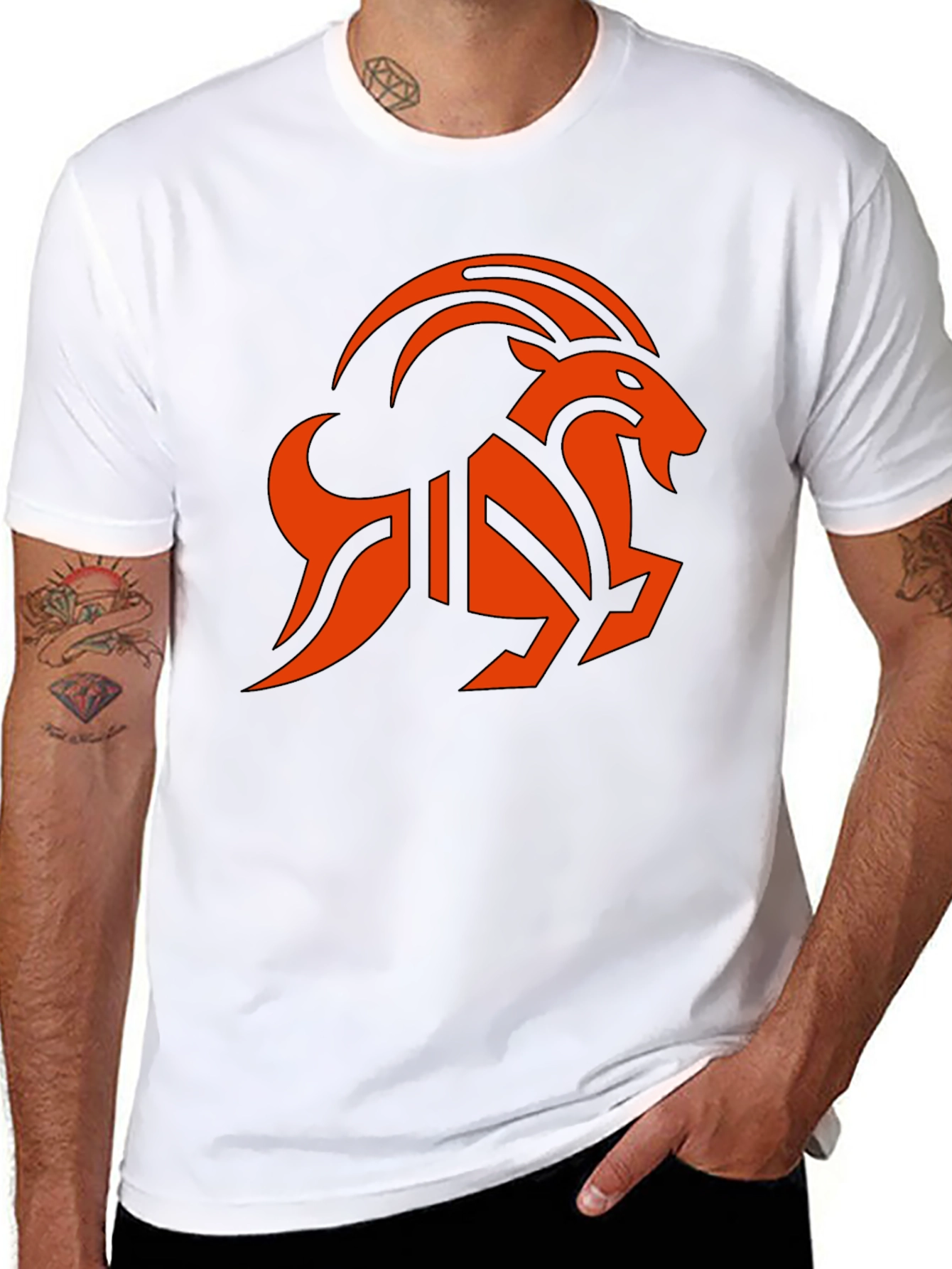 Black T-Shirt with Orange Goat Graphic