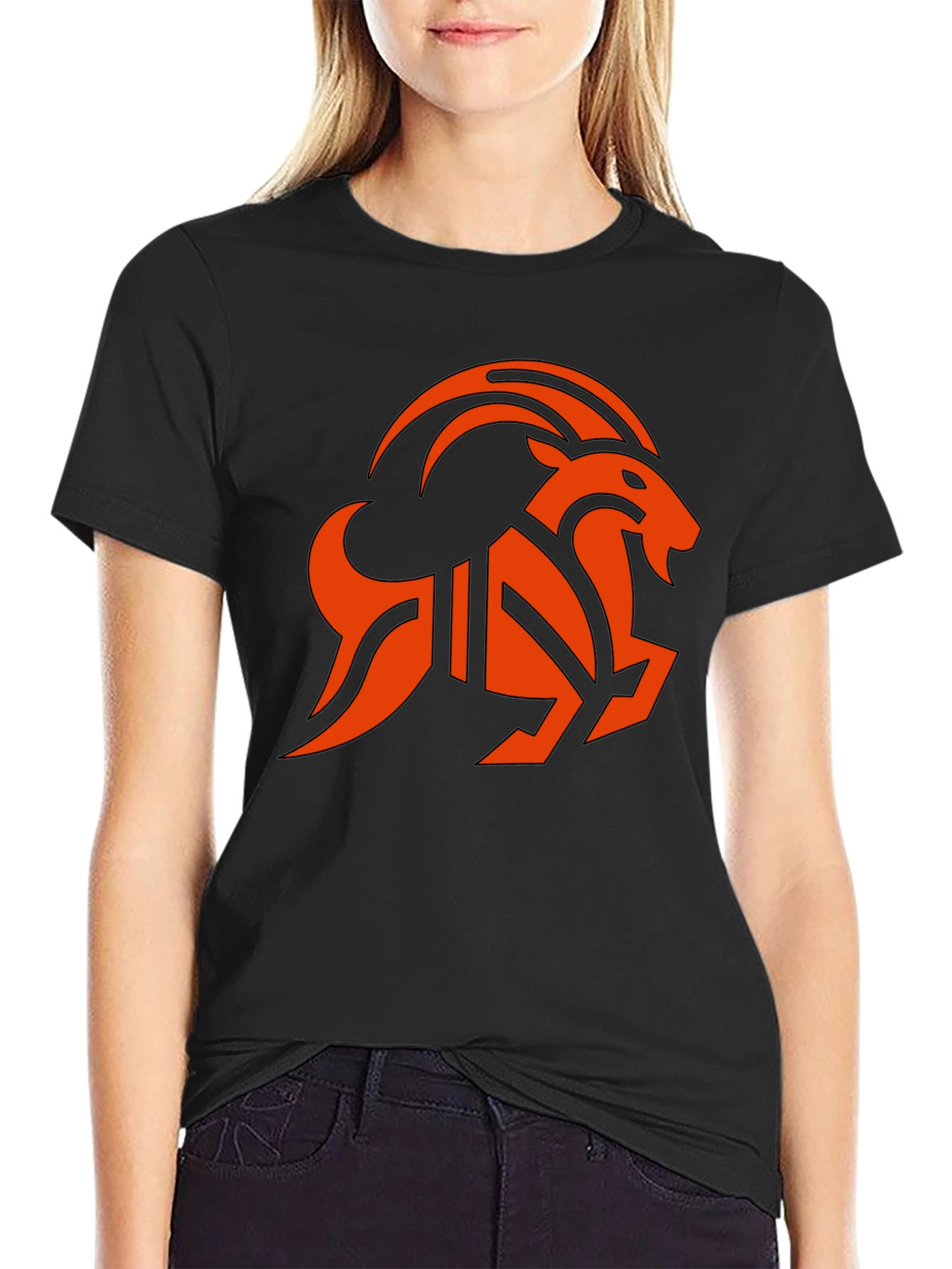 Black T-Shirt with Orange Goat Graphic