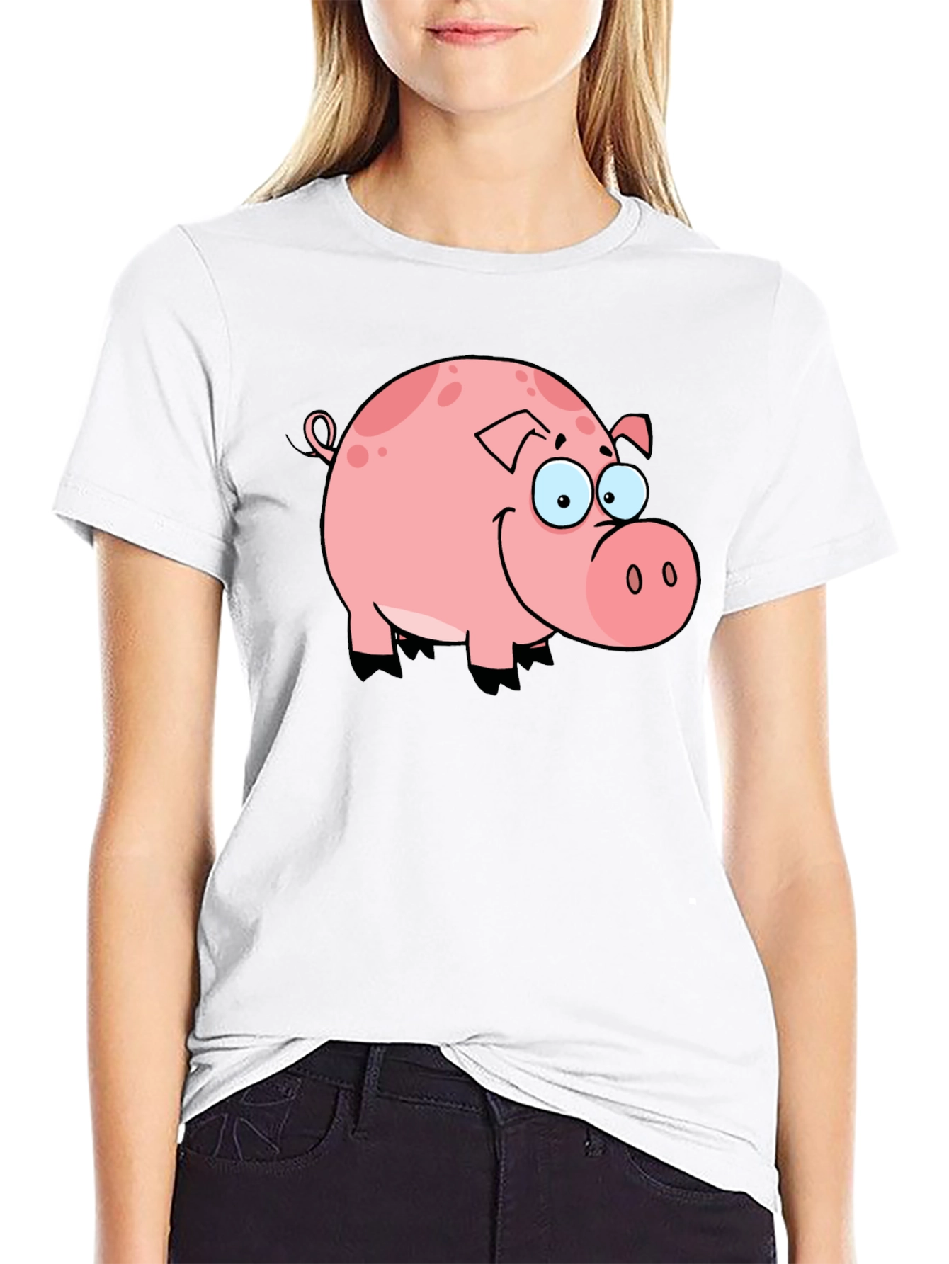 Cute Pig Graphic Black T-Shirt