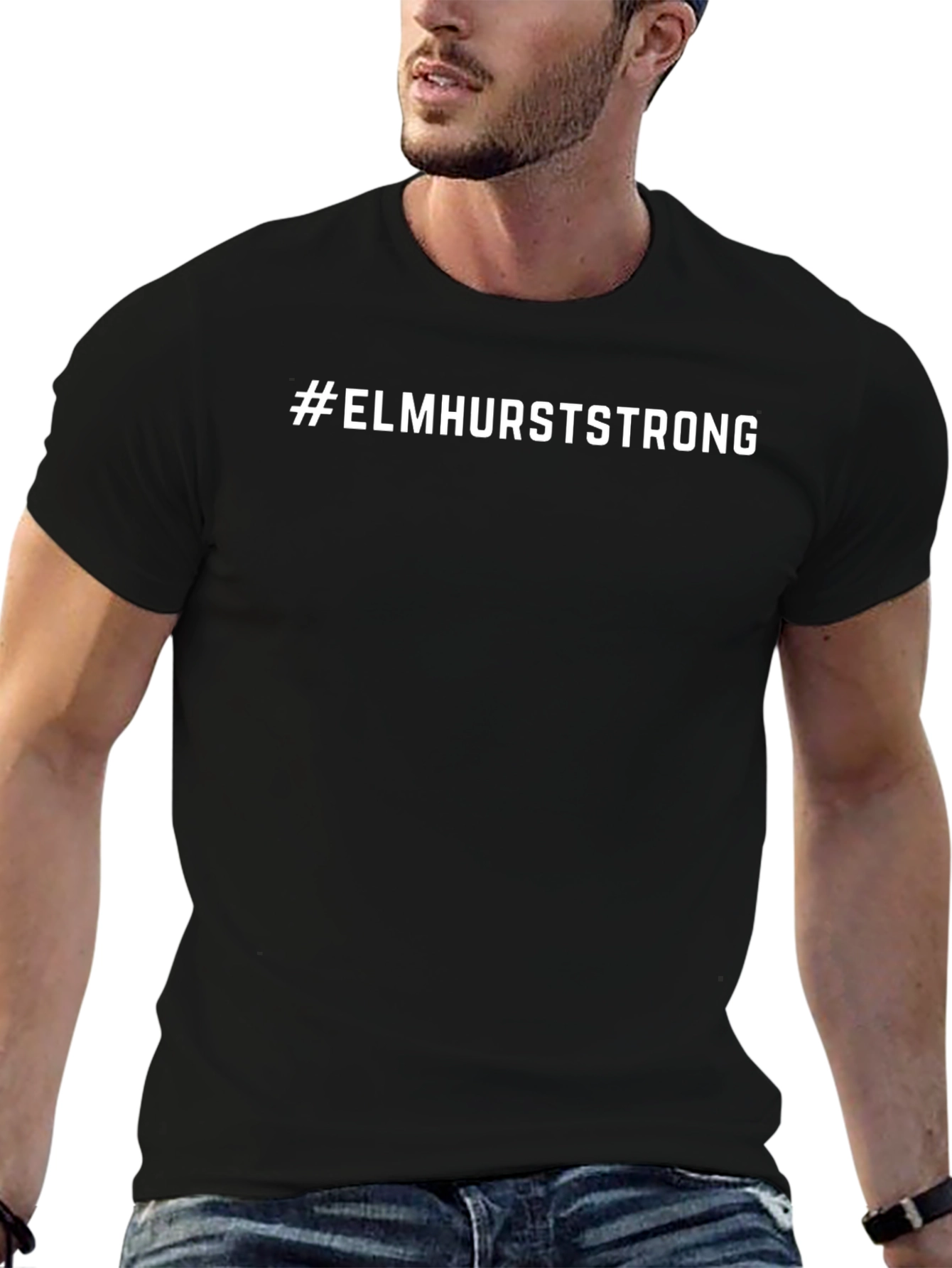 #ElmhurstStrong Black T-Shirt - Support & Community