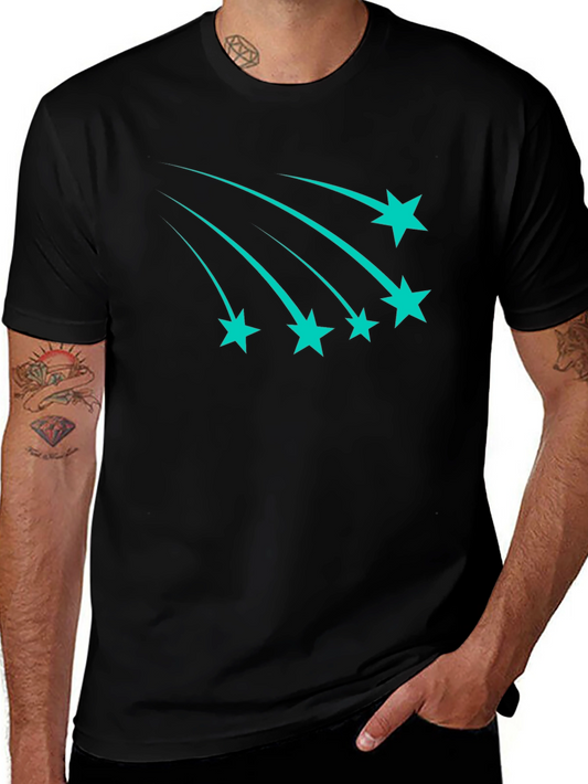 Black Tee with Teal Shooting Stars