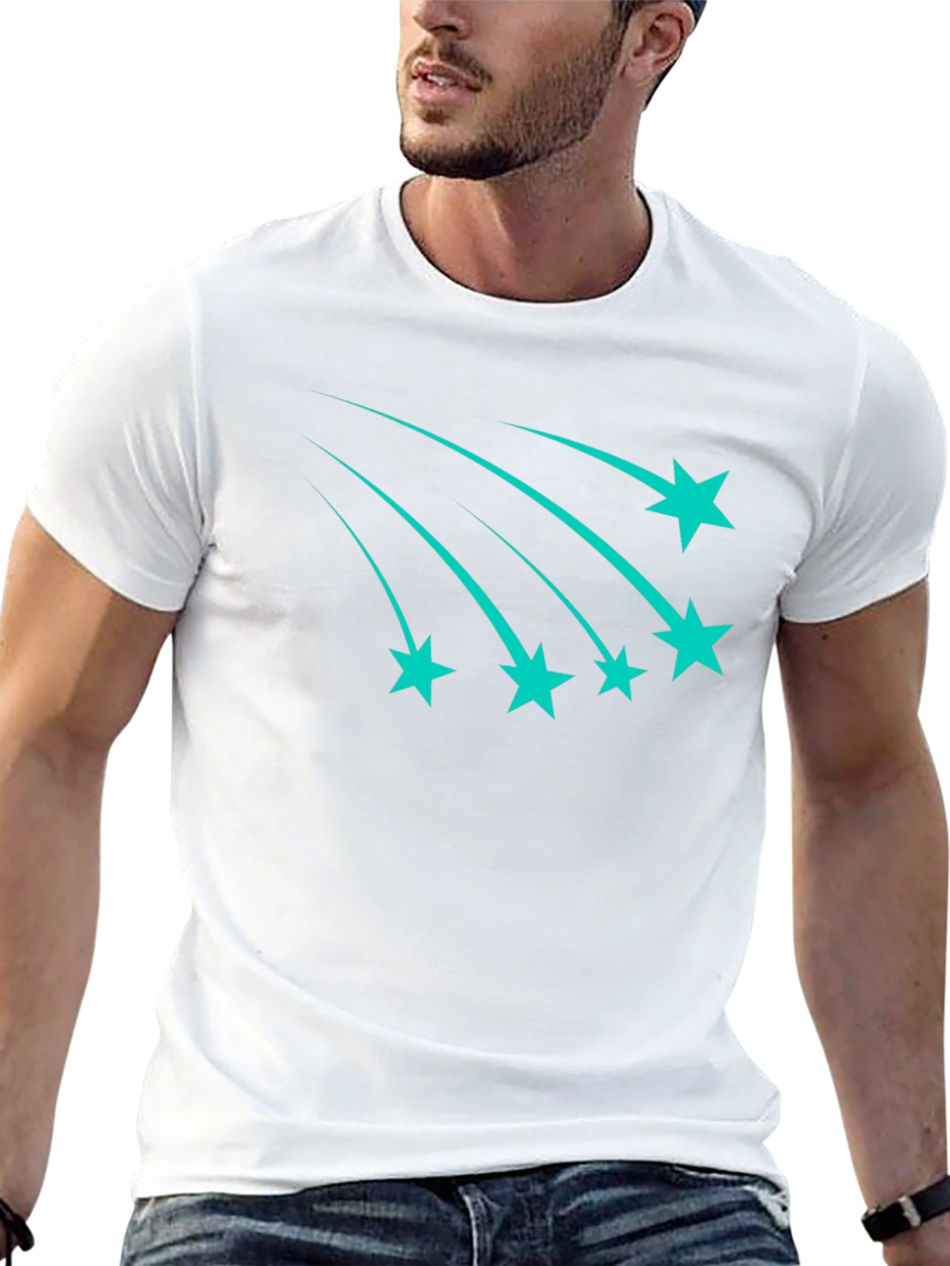 Black Tee with Teal Shooting Stars