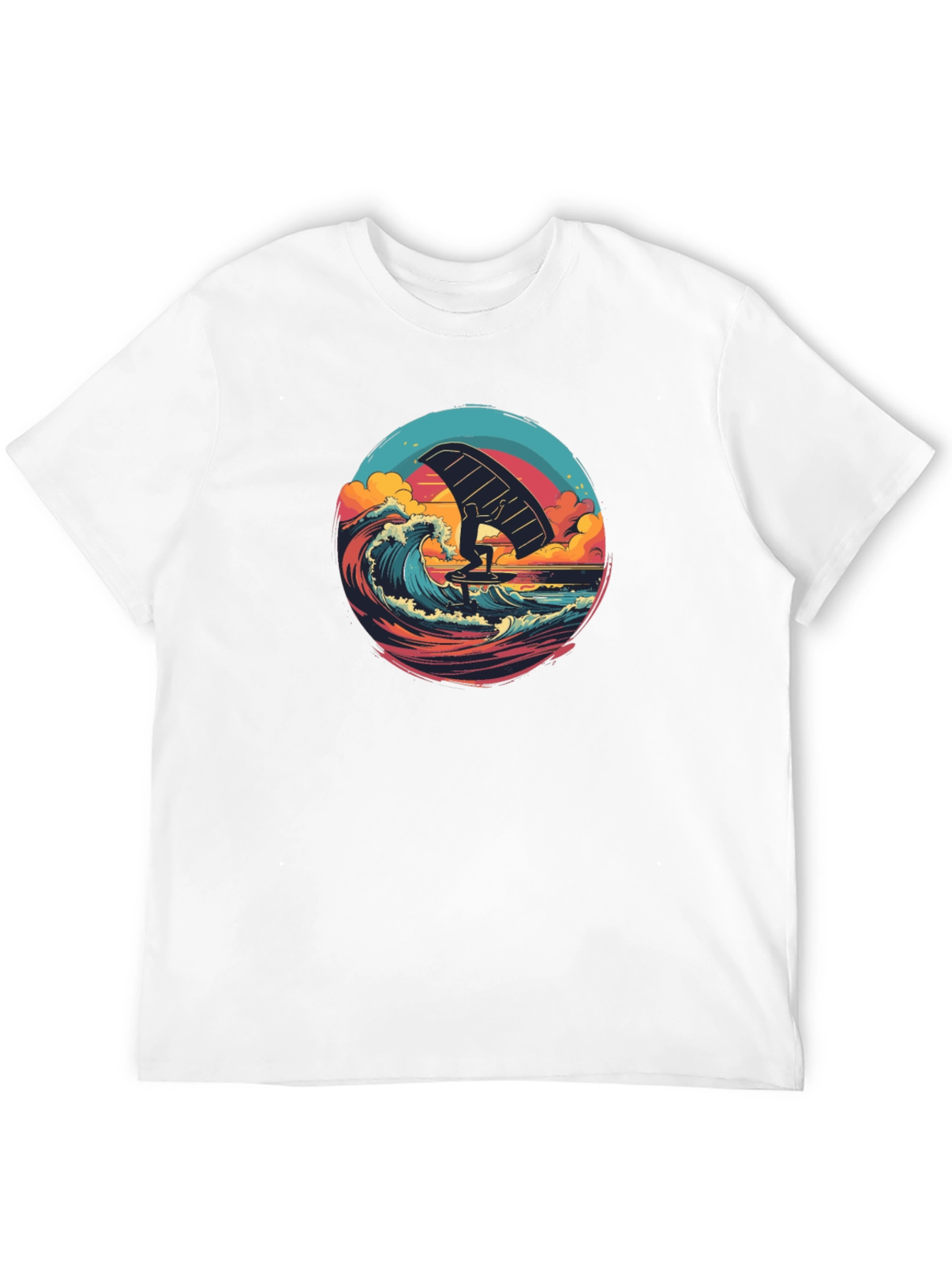 Wing Foiling Black T-Shirt - Ocean Wave Design