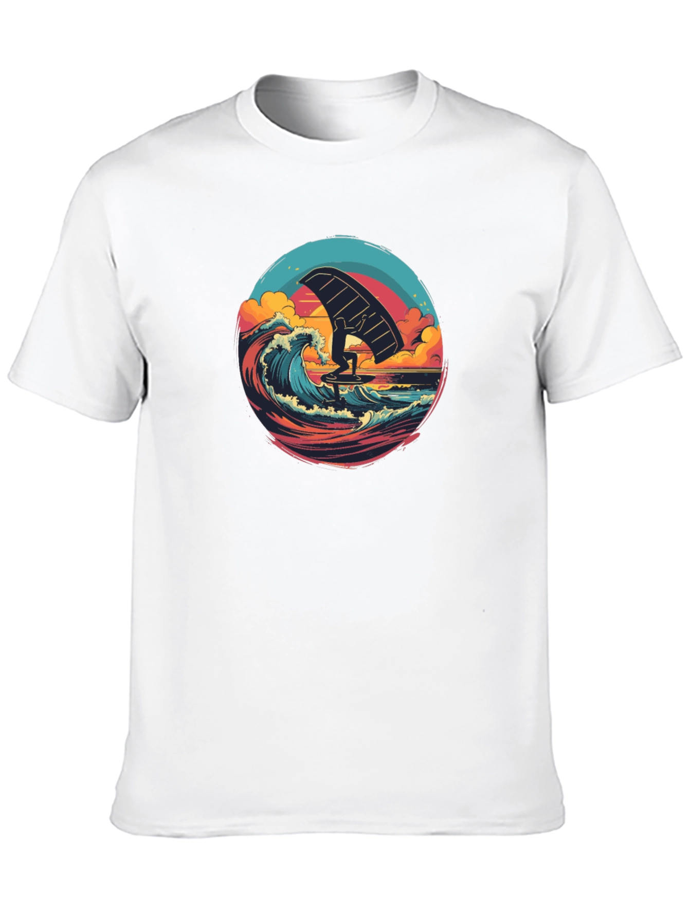 Wing Foiling Black T-Shirt - Ocean Wave Design
