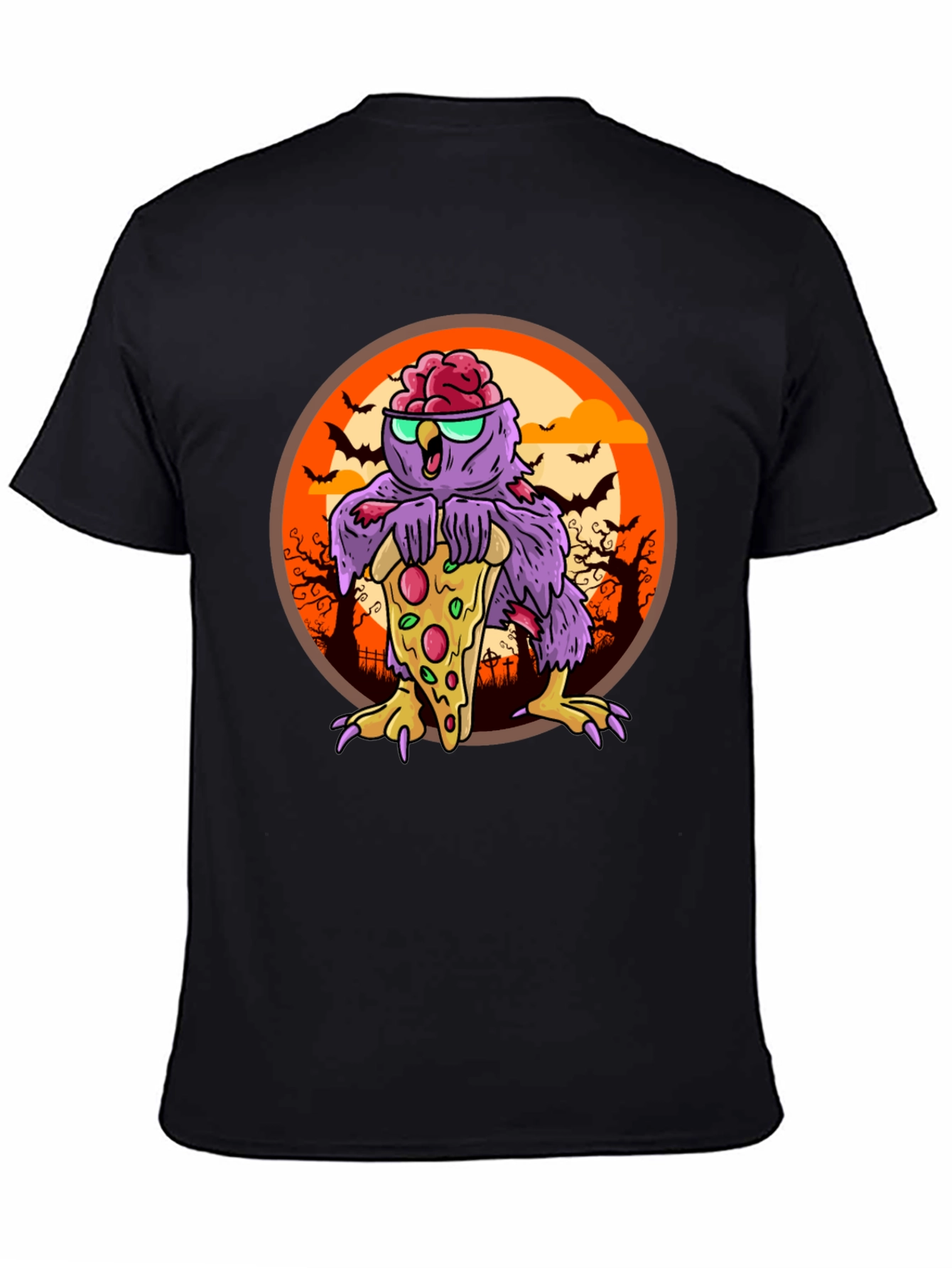 Zombie Owl Pizza Lover T-Shirt - Halloween Ready!